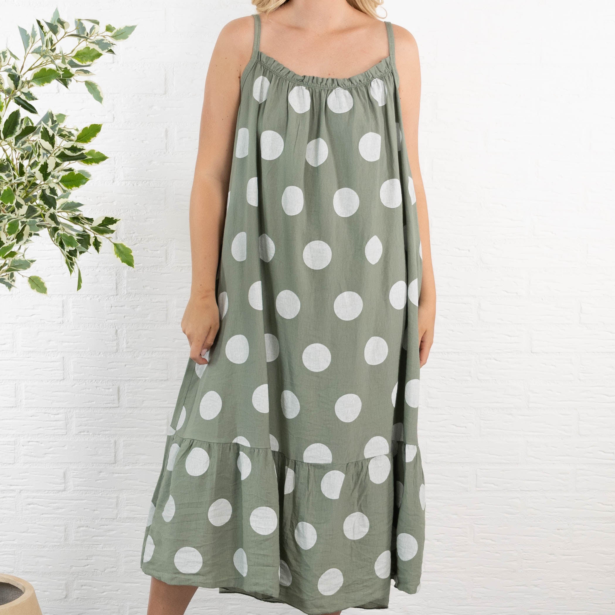 Plush stropkjole, Khaki