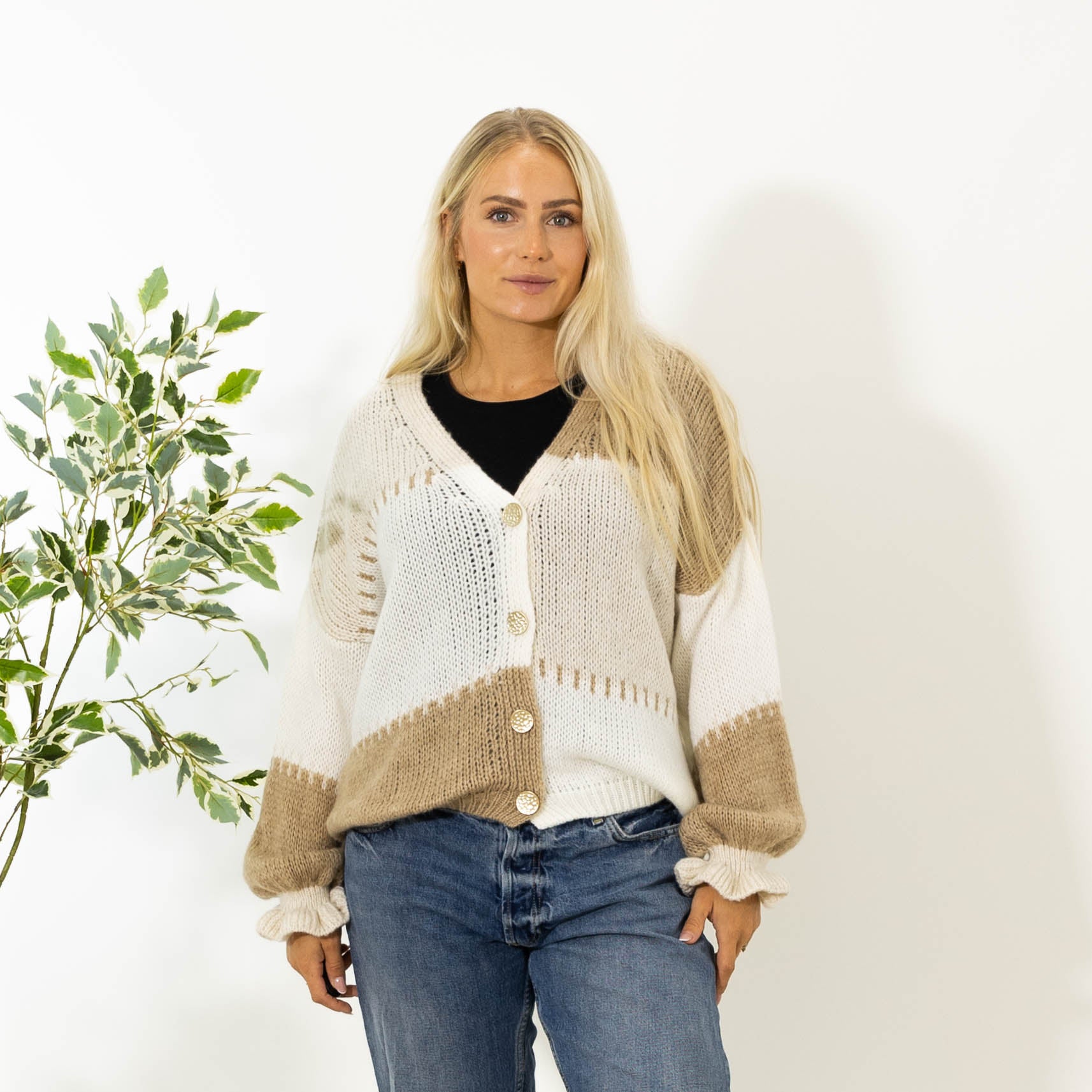 Thea Patchwork Strik, Beige