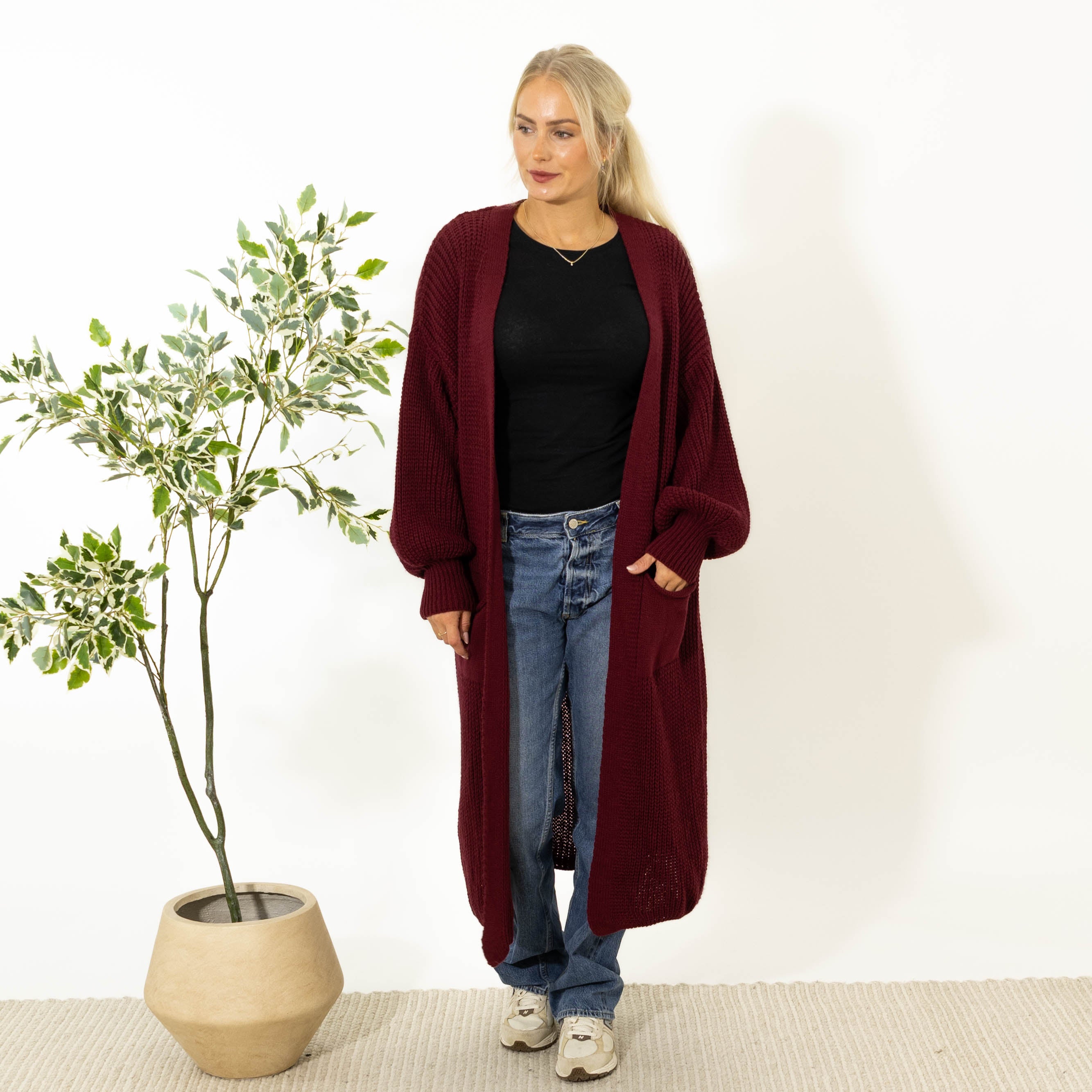 Sissi lang strik cardigan, Bordeaux