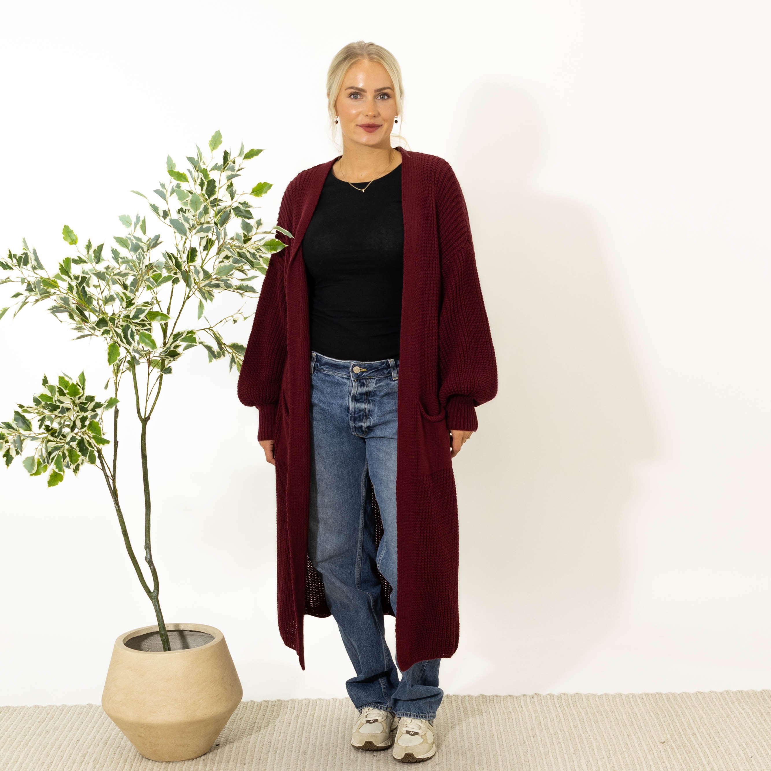 Sissi lang strik cardigan, Bordeaux