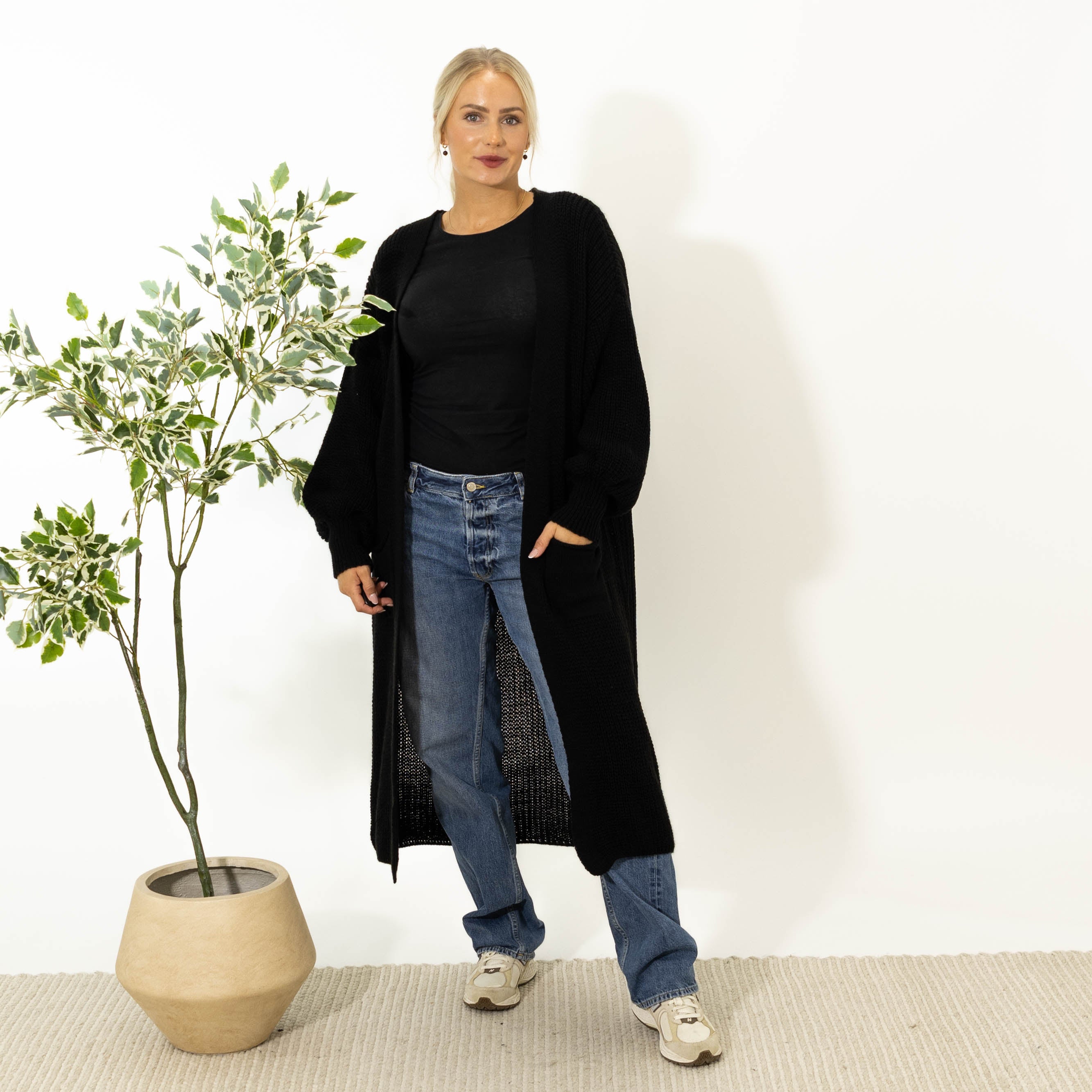 Sissi lang strik cardigan, Sort