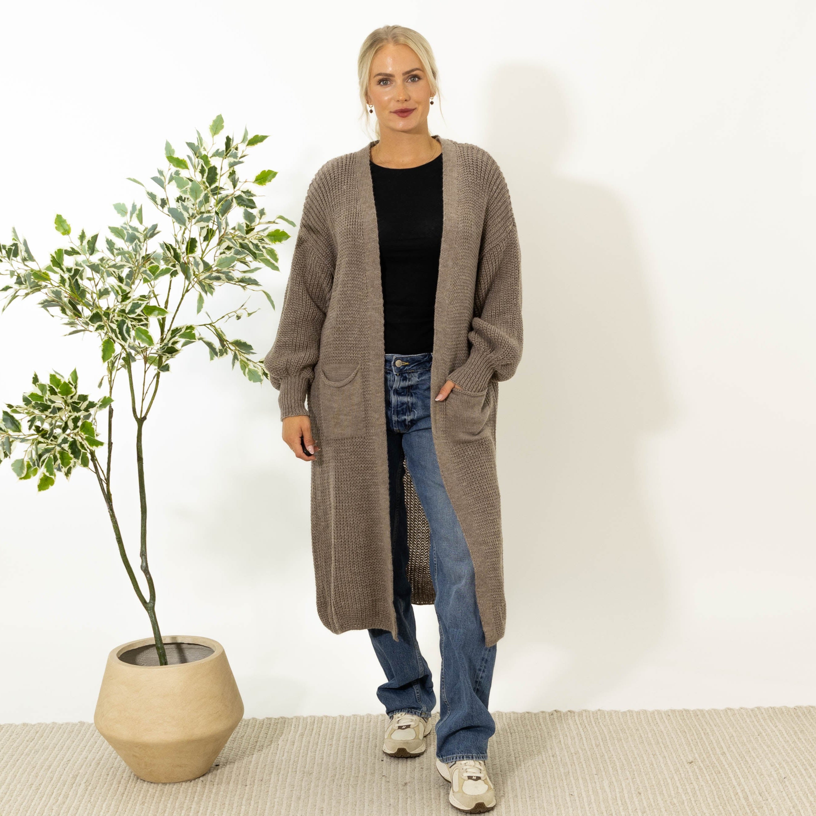 Sissi lang strik cardigan, Taupe