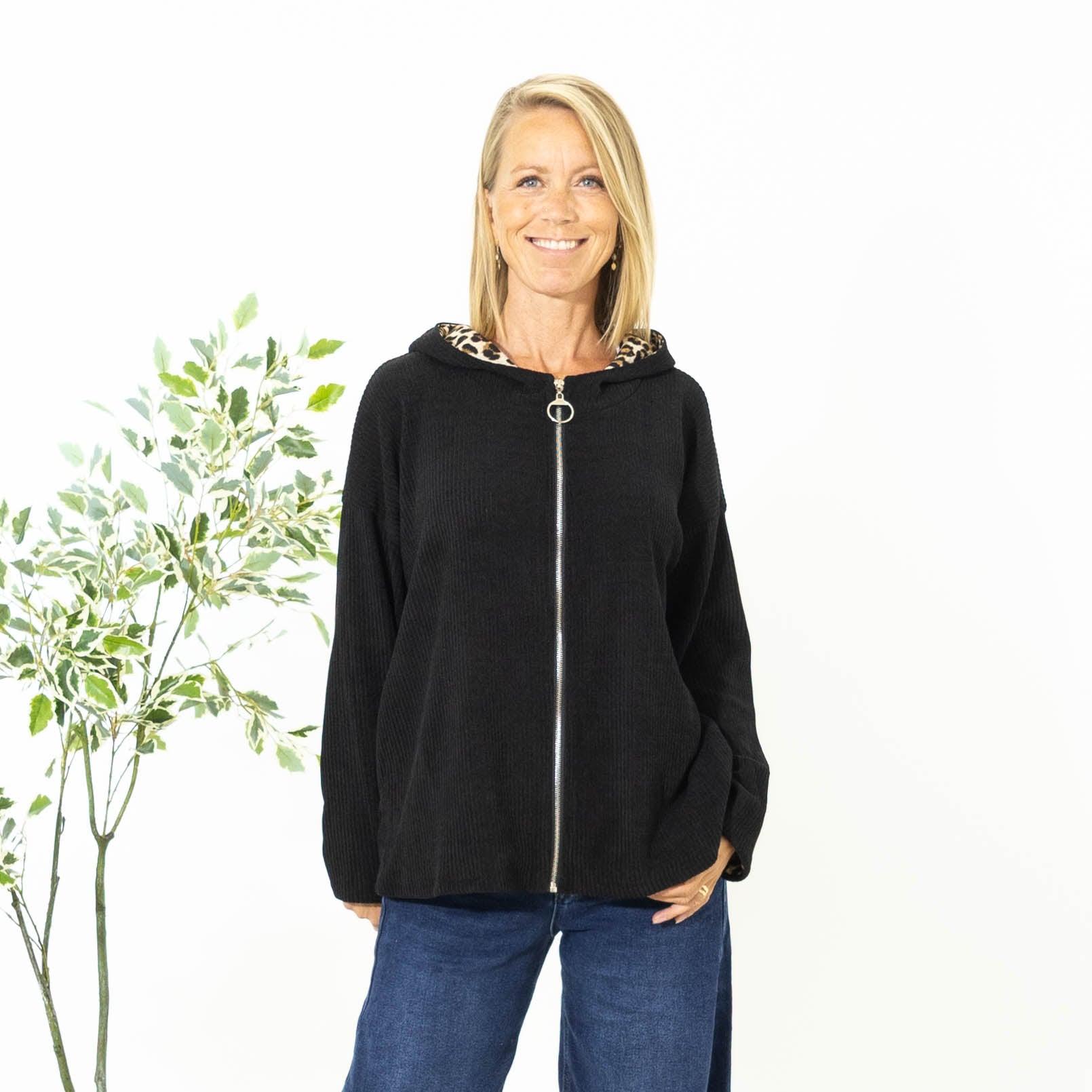 Alaska cardigan hoodie, Sort