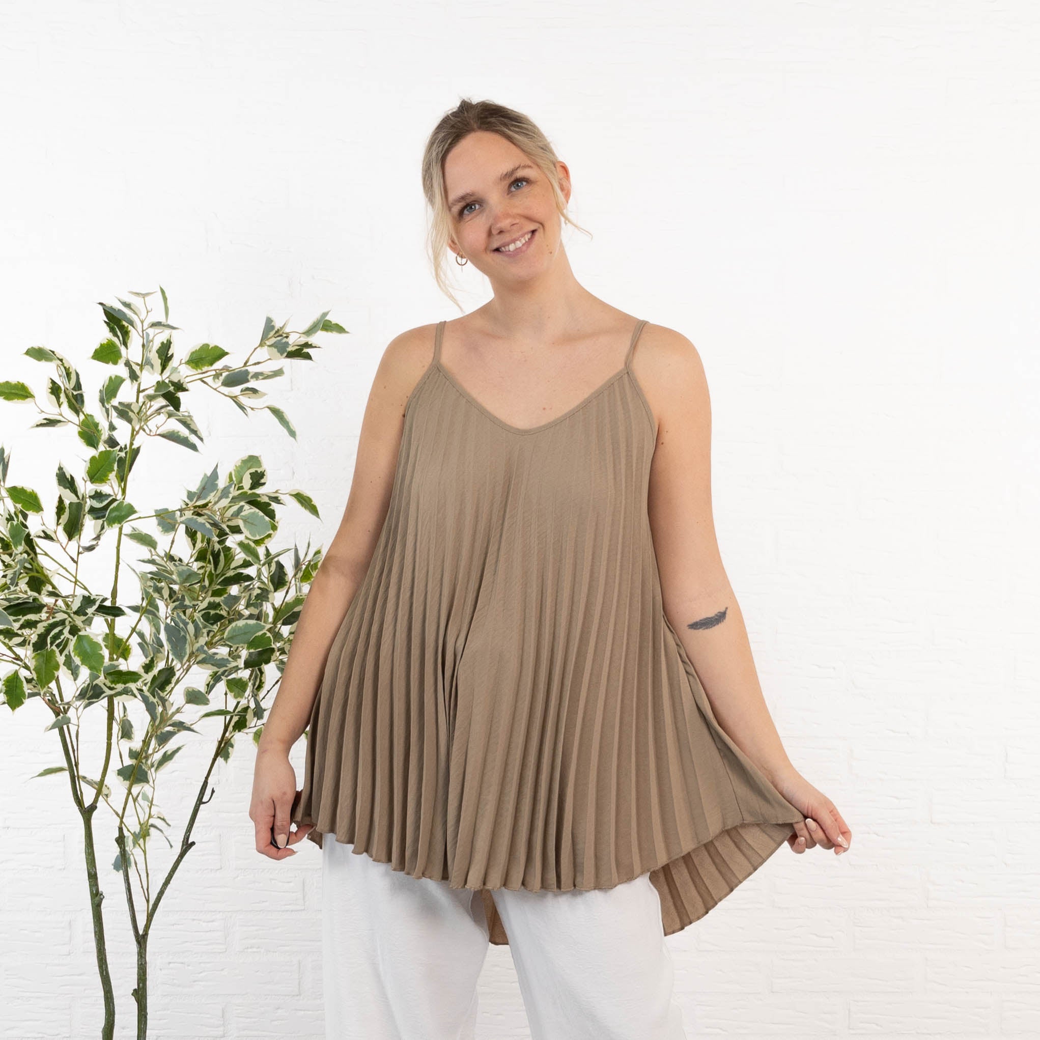 Jemima strop-top, Taupe