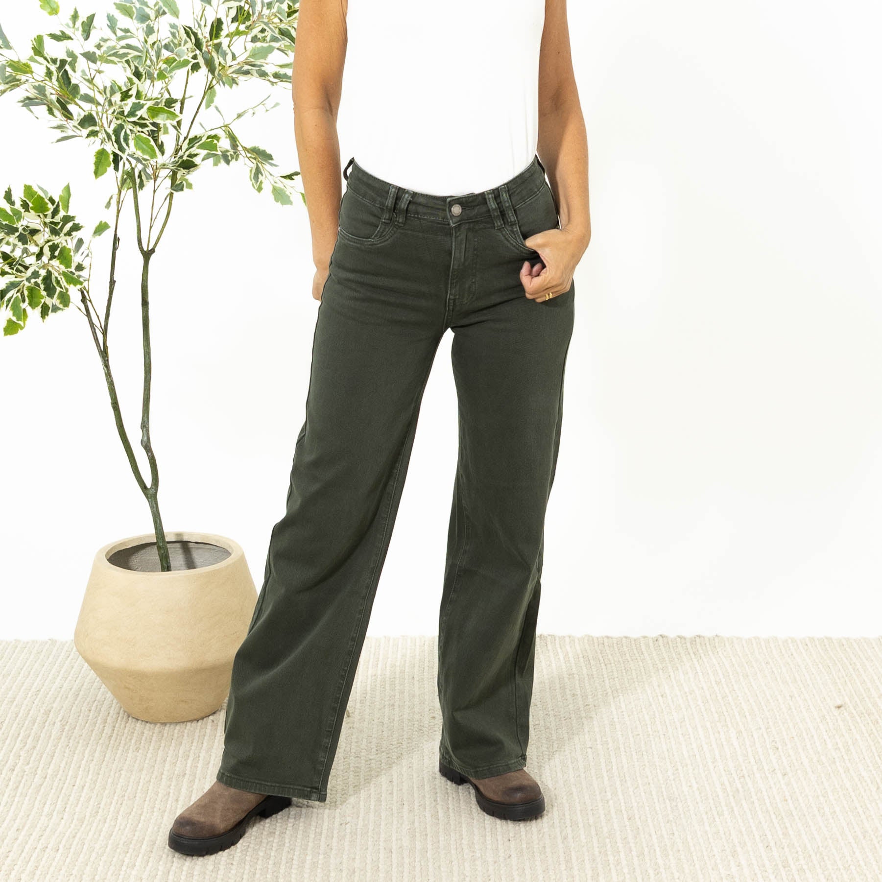 Paula karostar wide leg jeans, Khaki