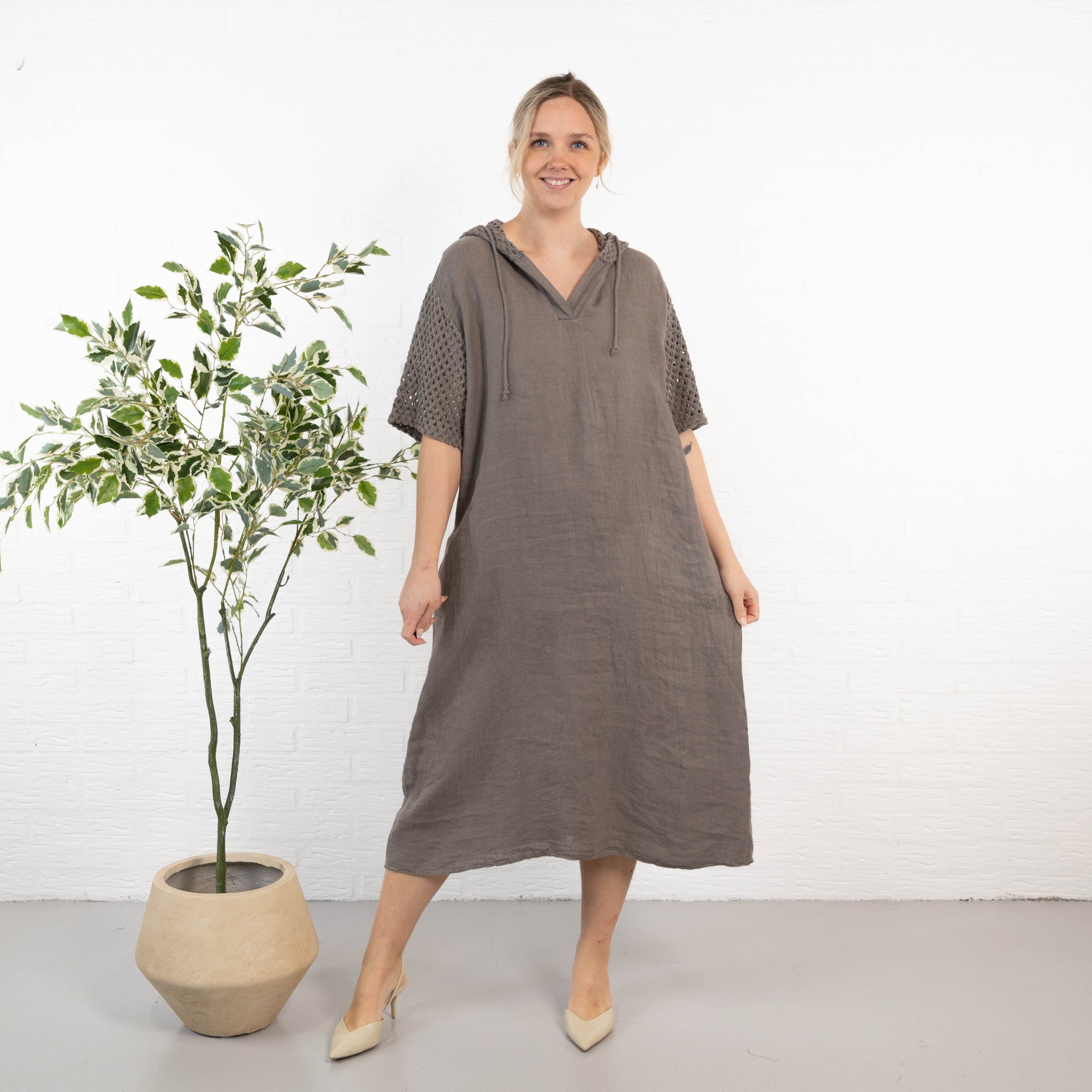 Sonja ægte hør kjole, Taupe