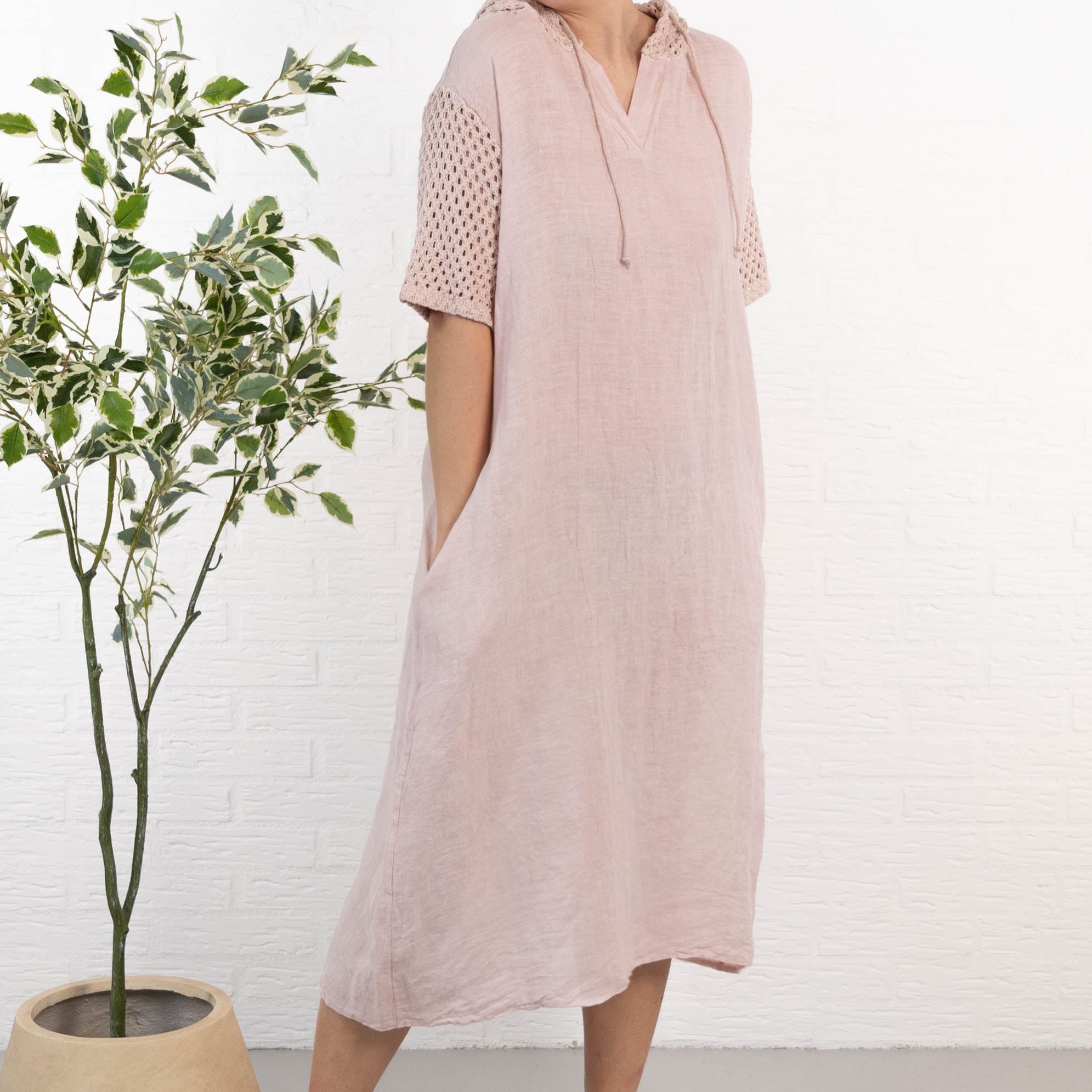 Sonja ægte hør kjole, Rosa
