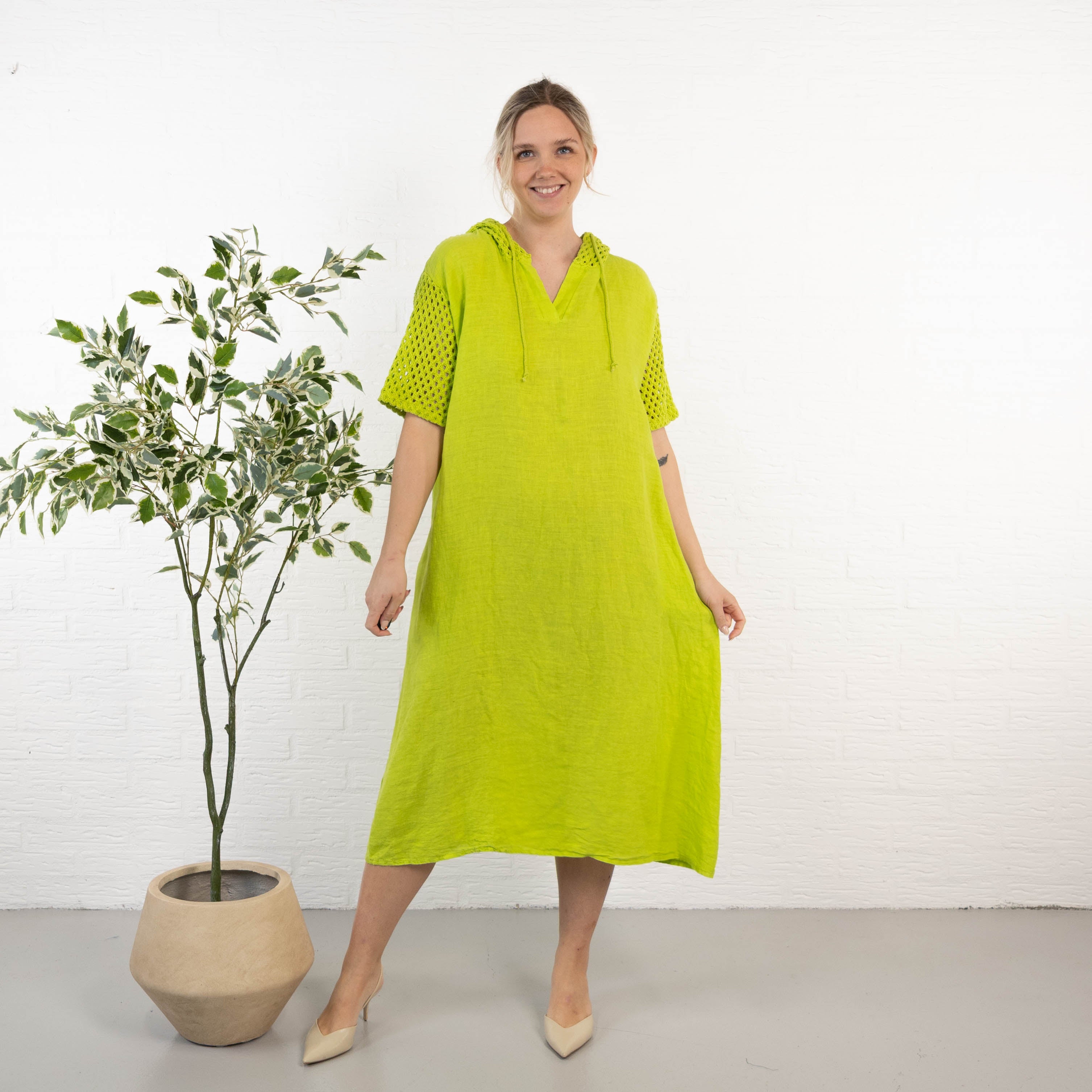 Sonja ægte hør kjole, Lime