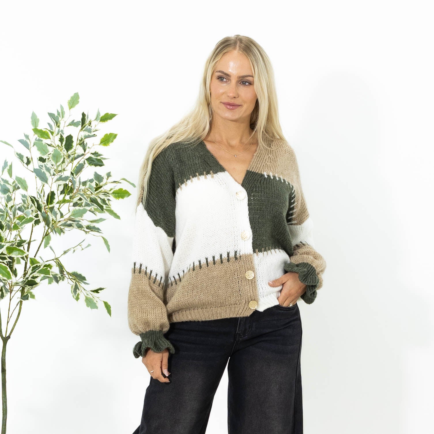 Thea Patchwork Strik, Khaki