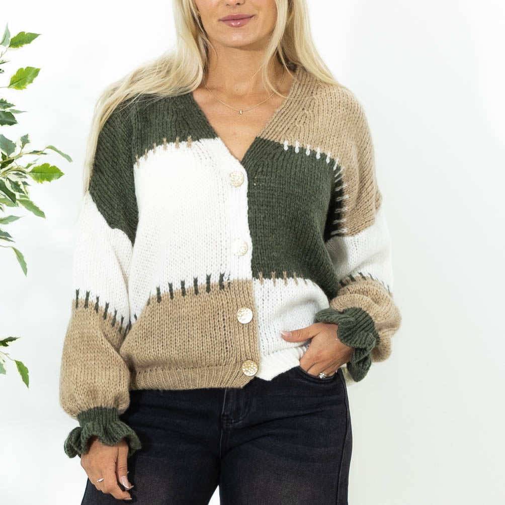 Thea Patchwork Strik, Khaki