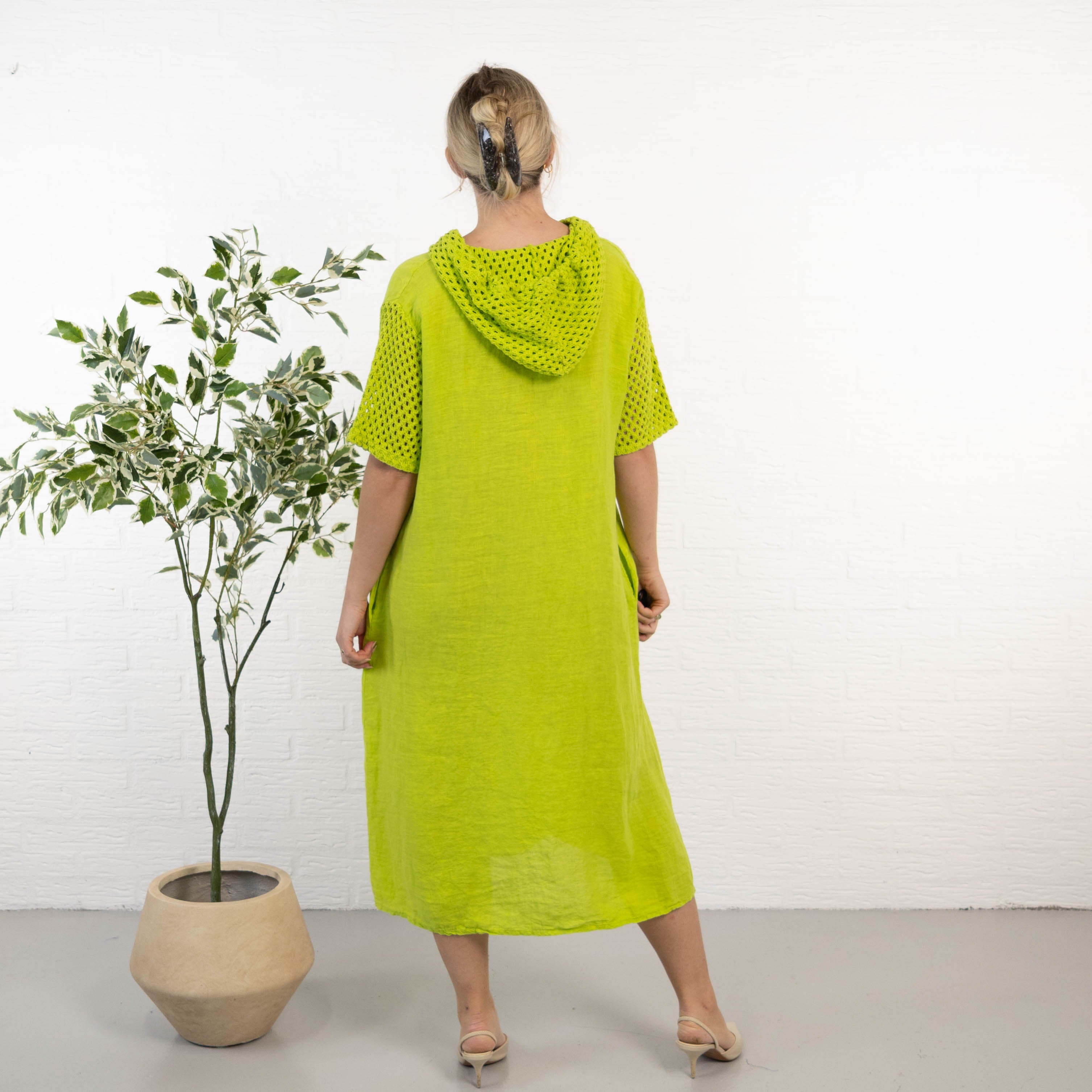 Sonja ægte hør kjole, Lime