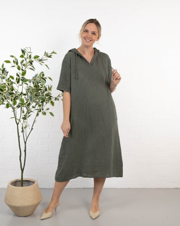 Sonja ægte hør kjole, Khaki
