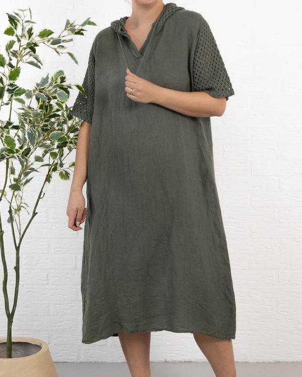 Sonja ægte hør kjole, Khaki