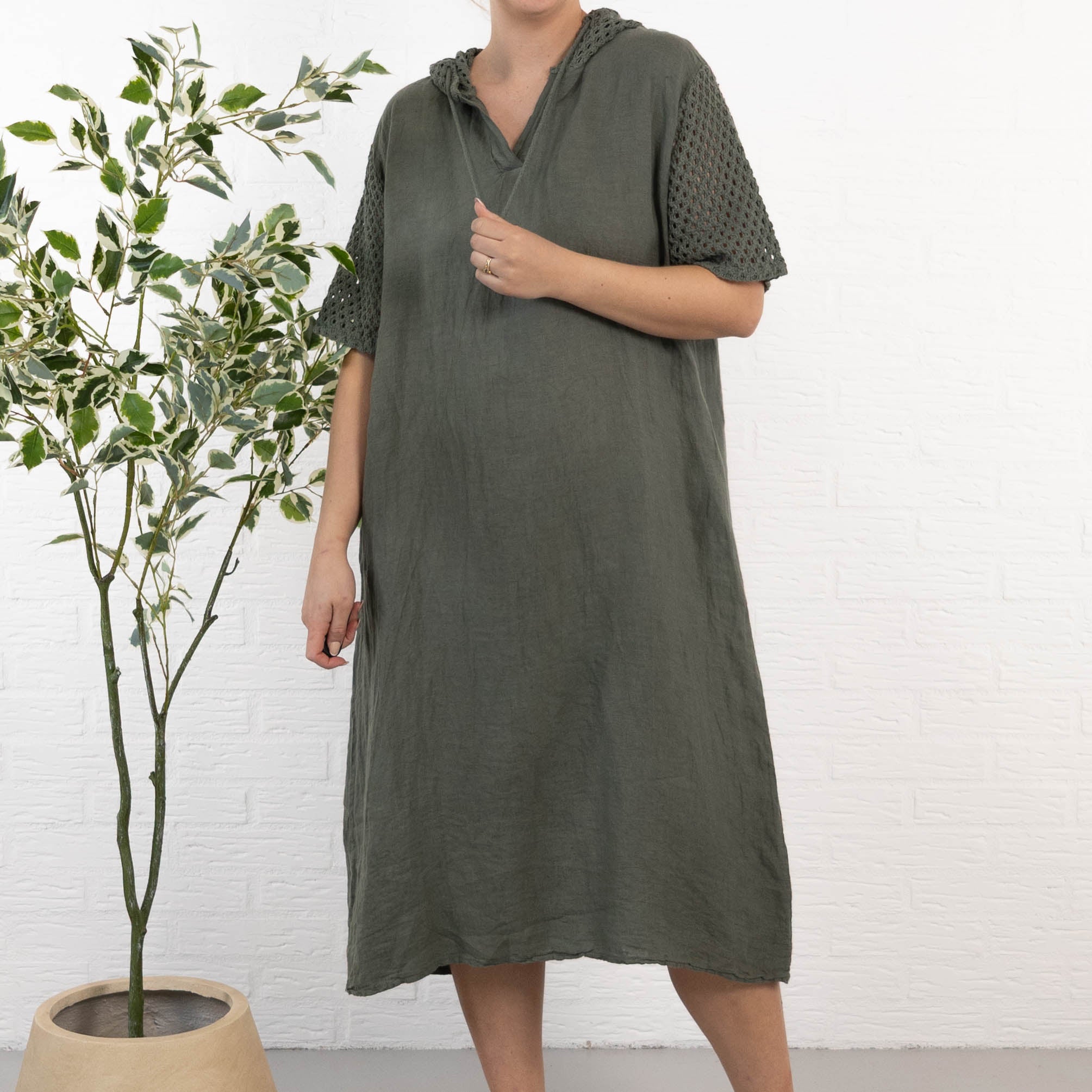 Sonja ægte hør kjole, Khaki