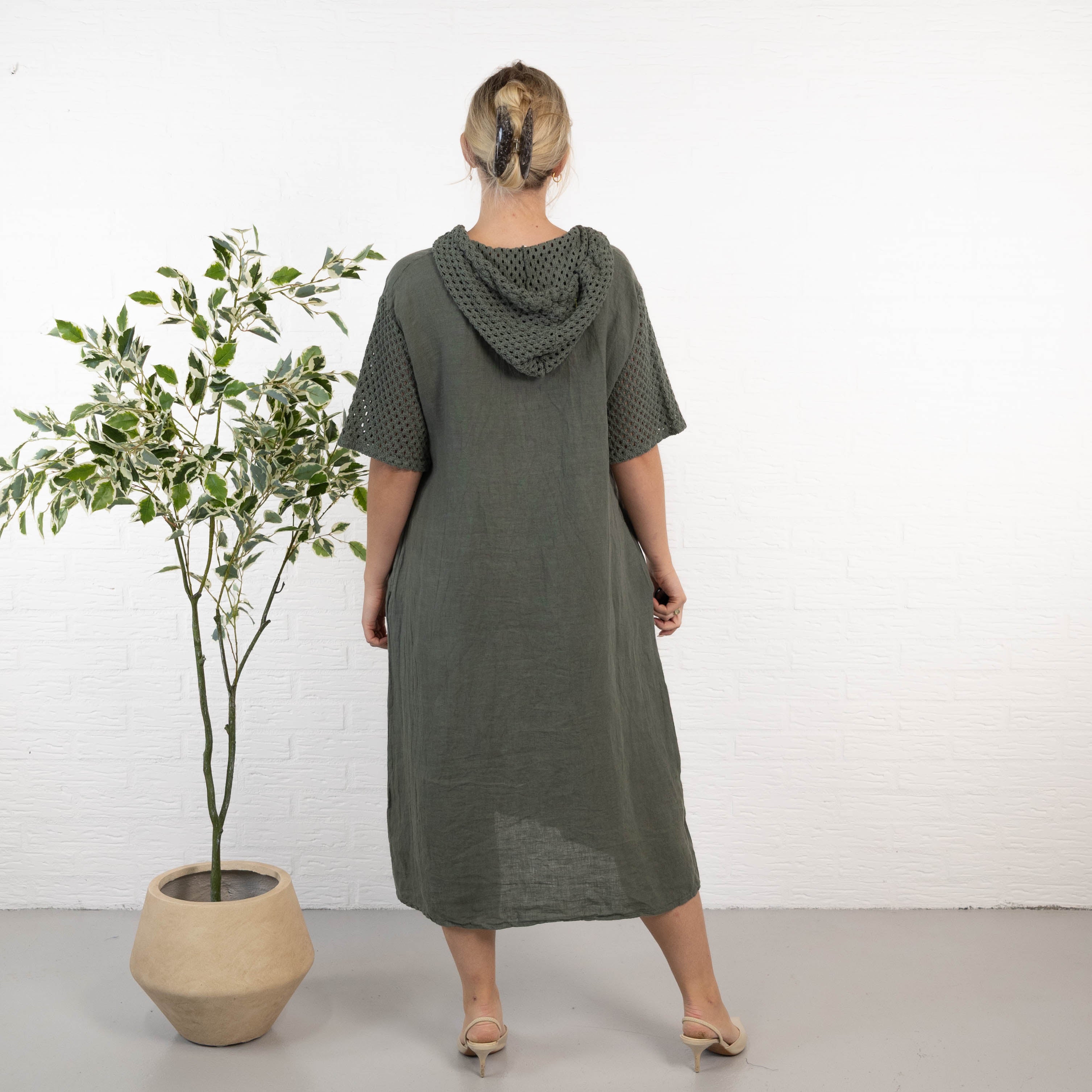 Sonja ægte hør kjole, Khaki