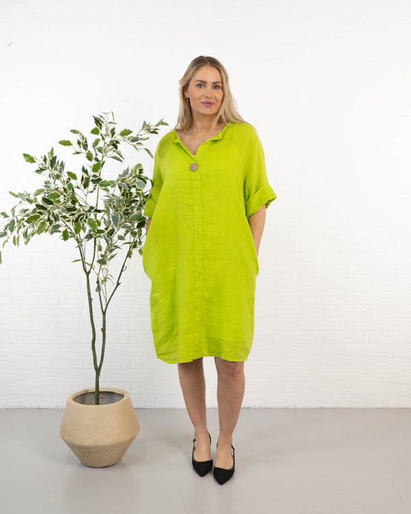Beate ægte hør kjole, Lime