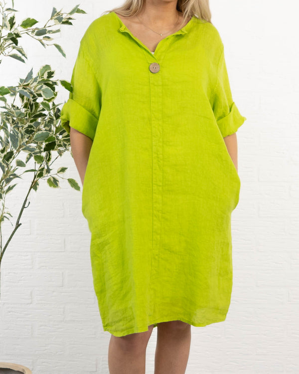 Beate ægte hør kjole, Lime