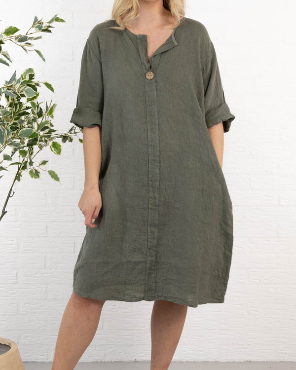 Beate ægte hør kjole, Khaki