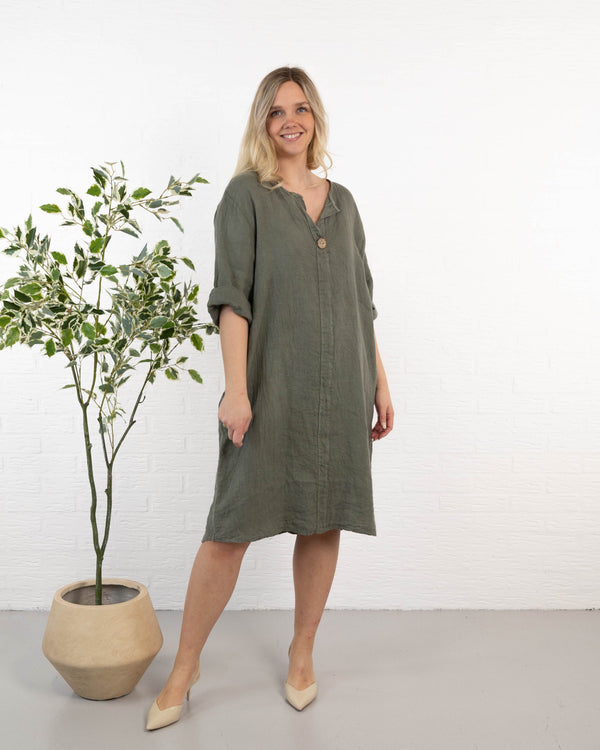 Beate ægte hør kjole, Khaki