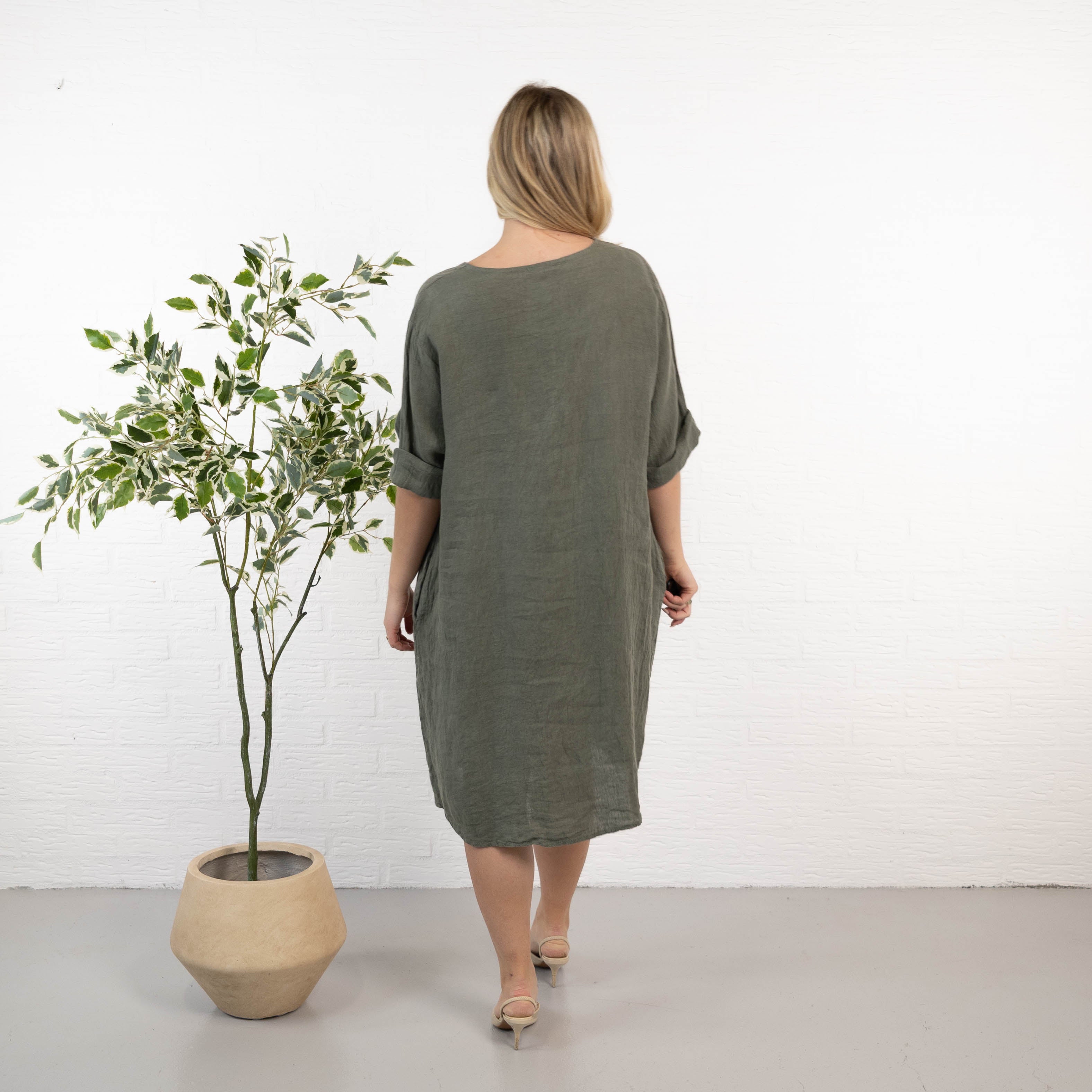 Beate ægte hør kjole, Khaki