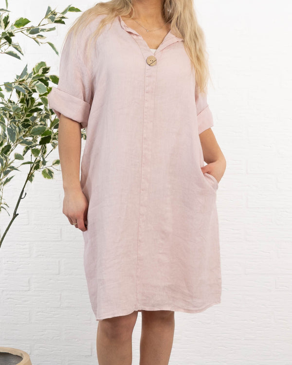Beate ægte hør kjole, Rosa