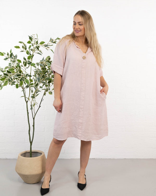 Beate ægte hør kjole, Rosa