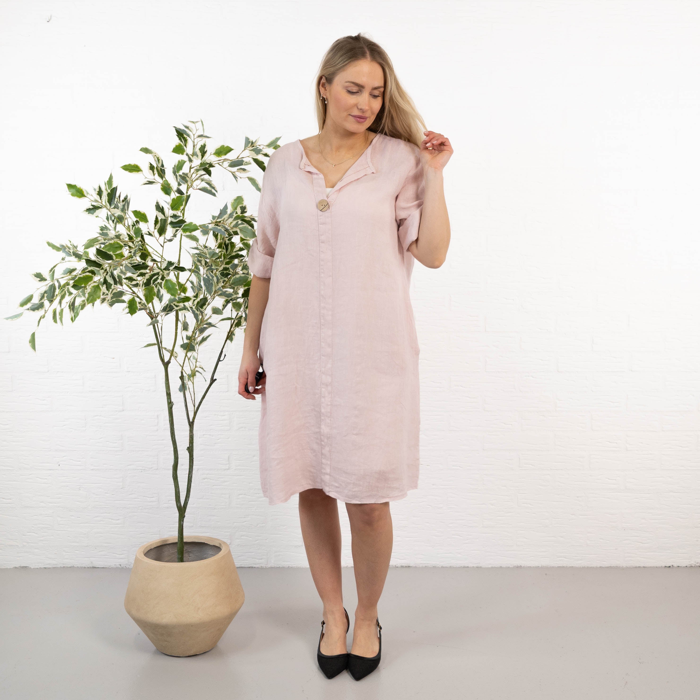 Beate ægte hør kjole, Rosa