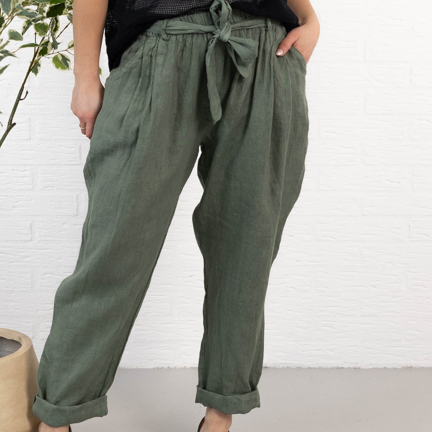 Nyrzi ægte hør bukser, Khaki