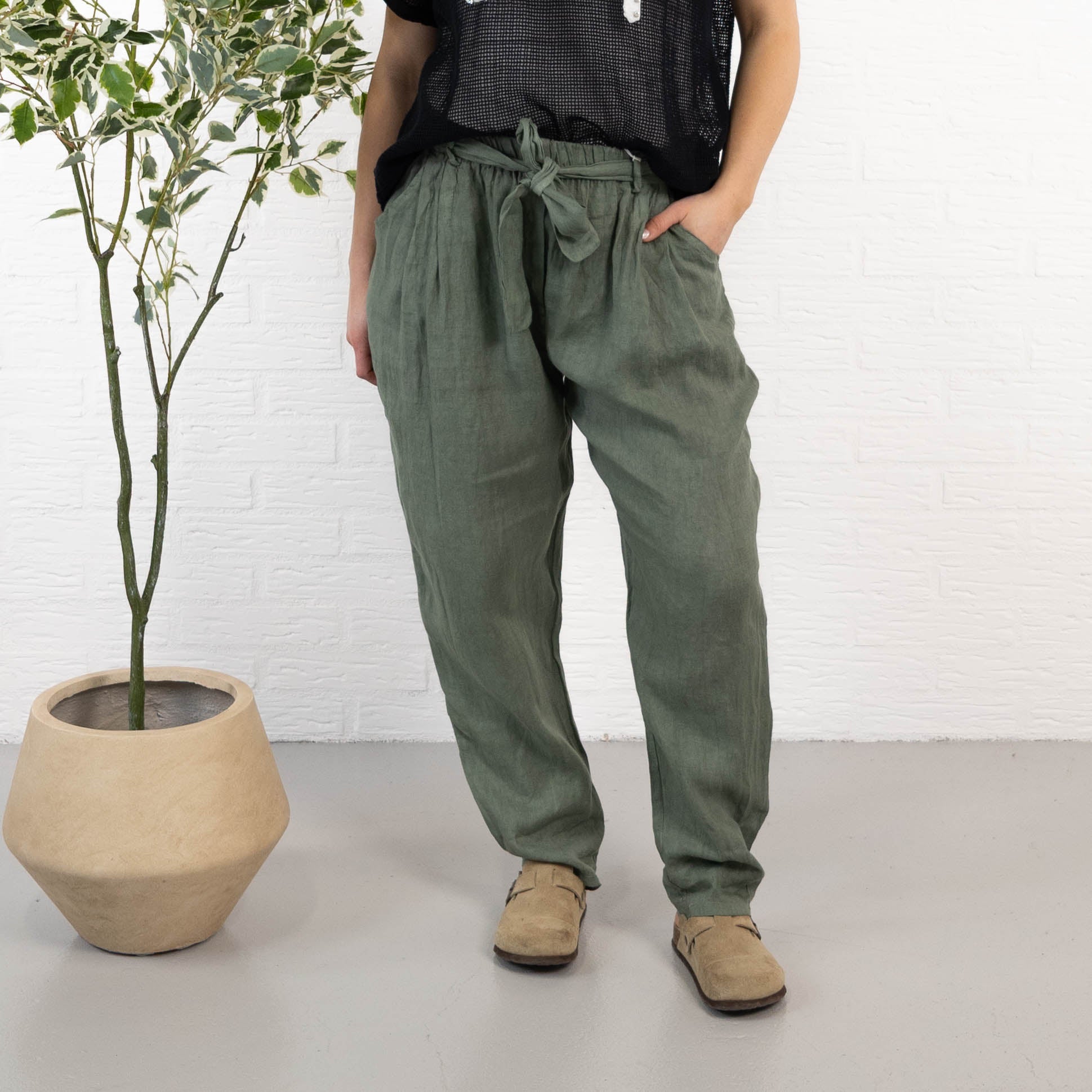Nyrzi ægte hør bukser, Khaki