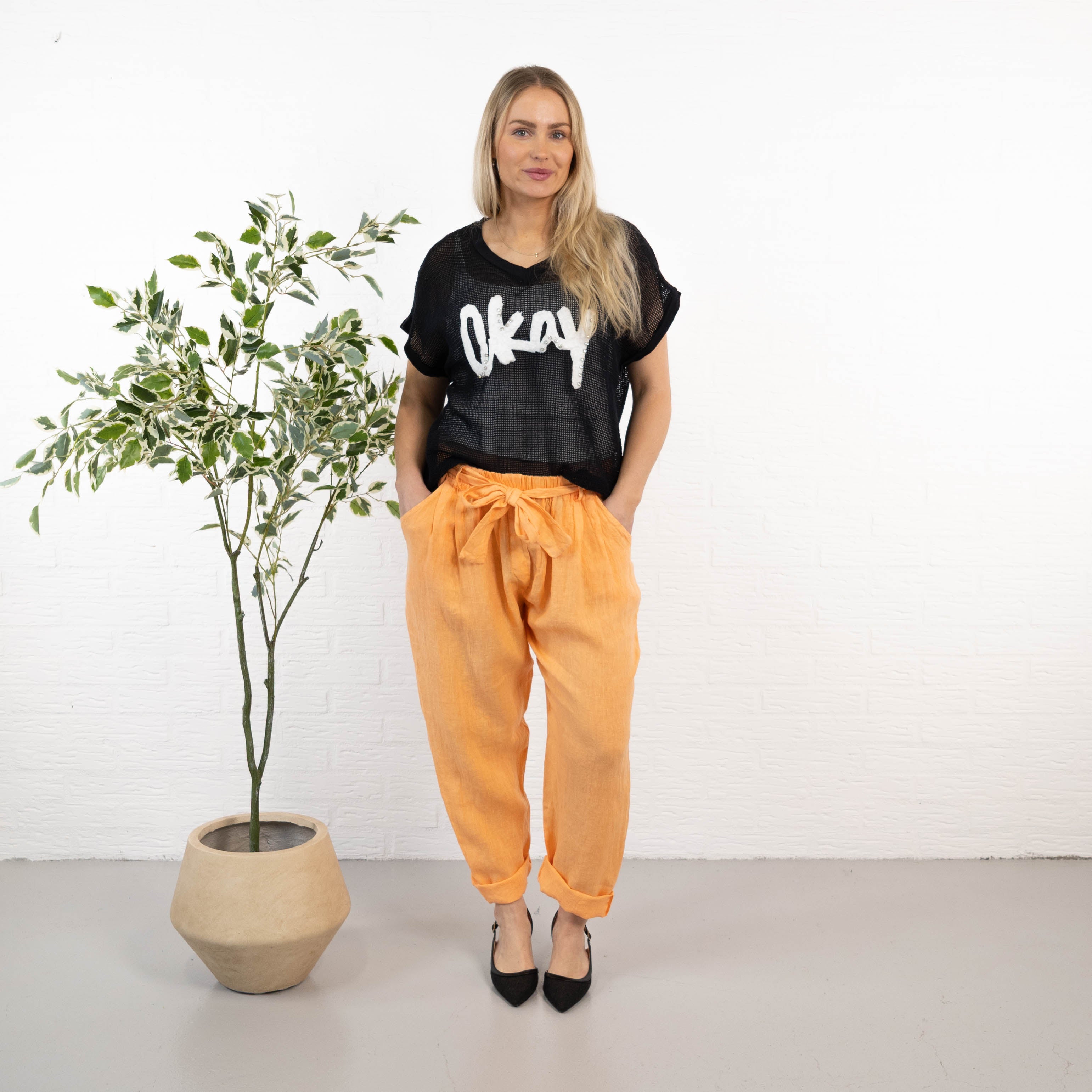 Nyrzi ægte hør bukser, Orange