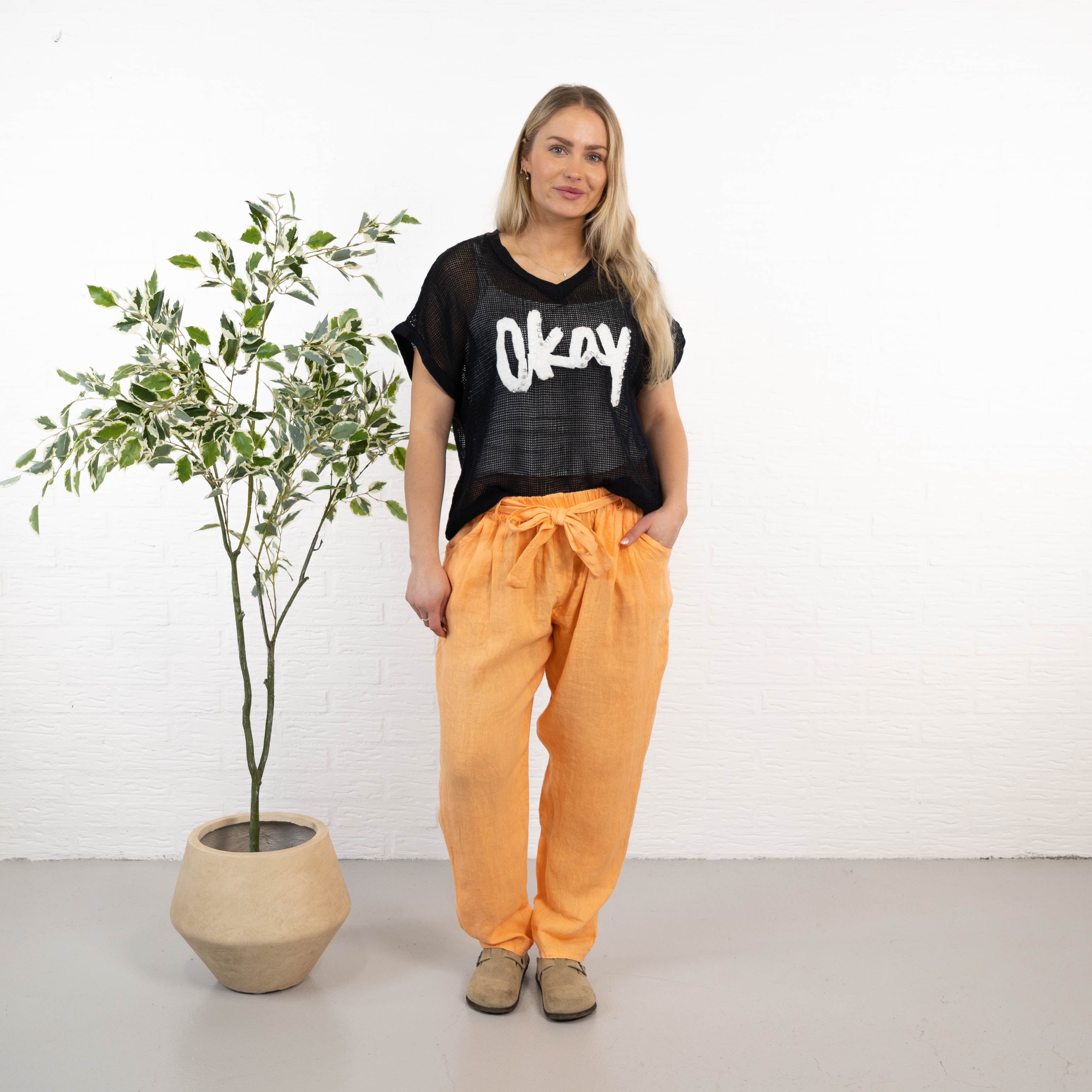Nyrzi ægte hør bukser, Orange