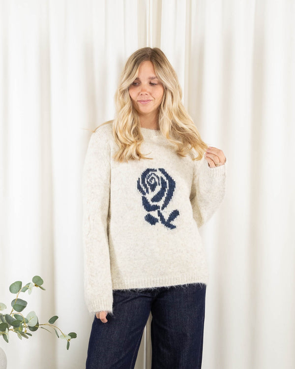 Rose strik, Beige/Navy
