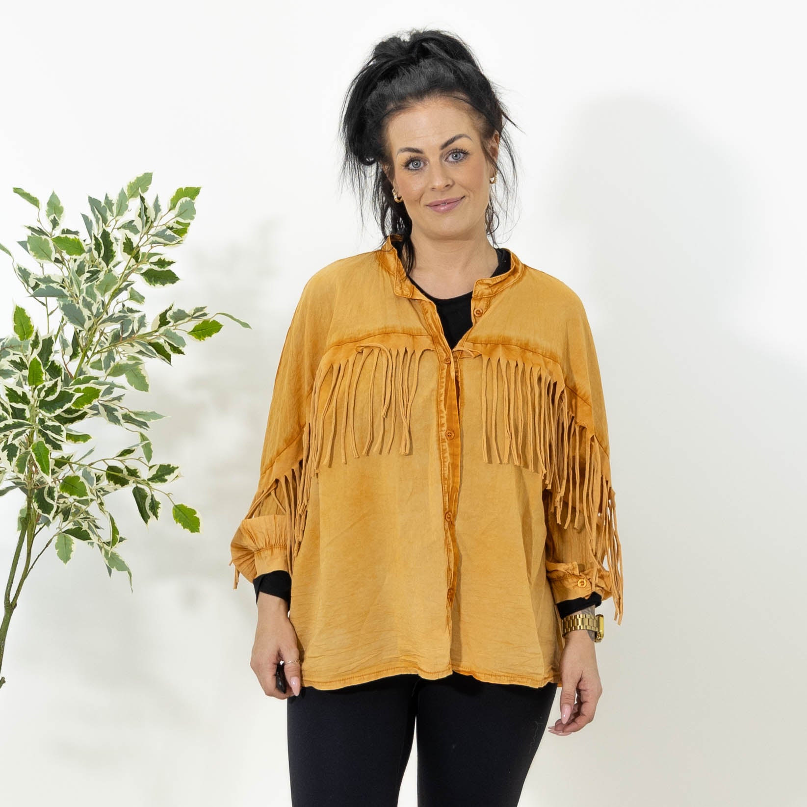 Cindy acid washed skjorte, Orange