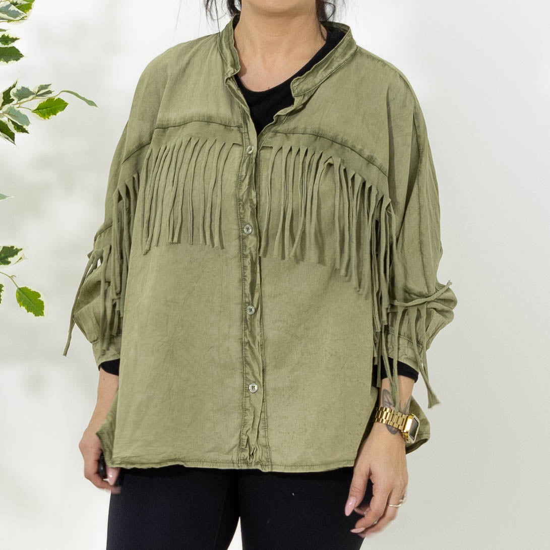 Cindy acid washed skjorte, Khaki