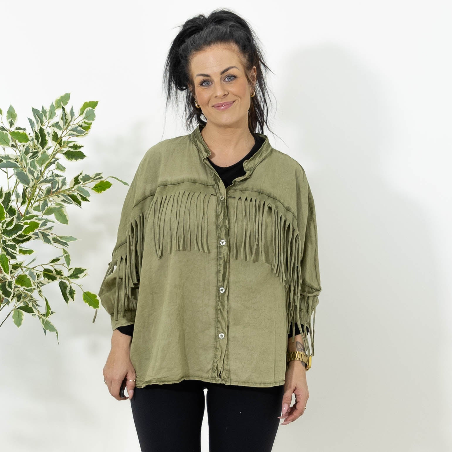 Cindy acid washed skjorte, Khaki