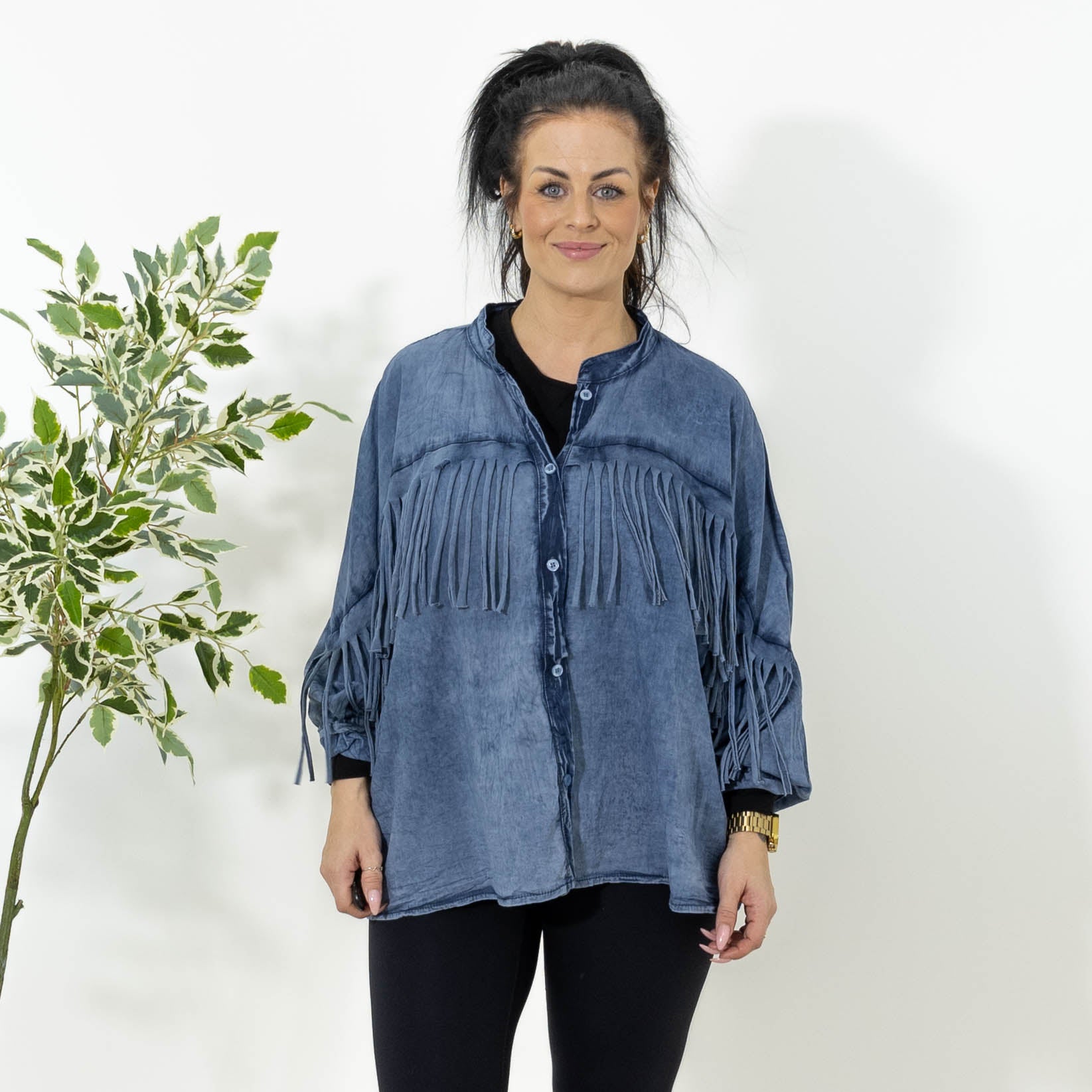 Cindy acid washed skjorte, Blå