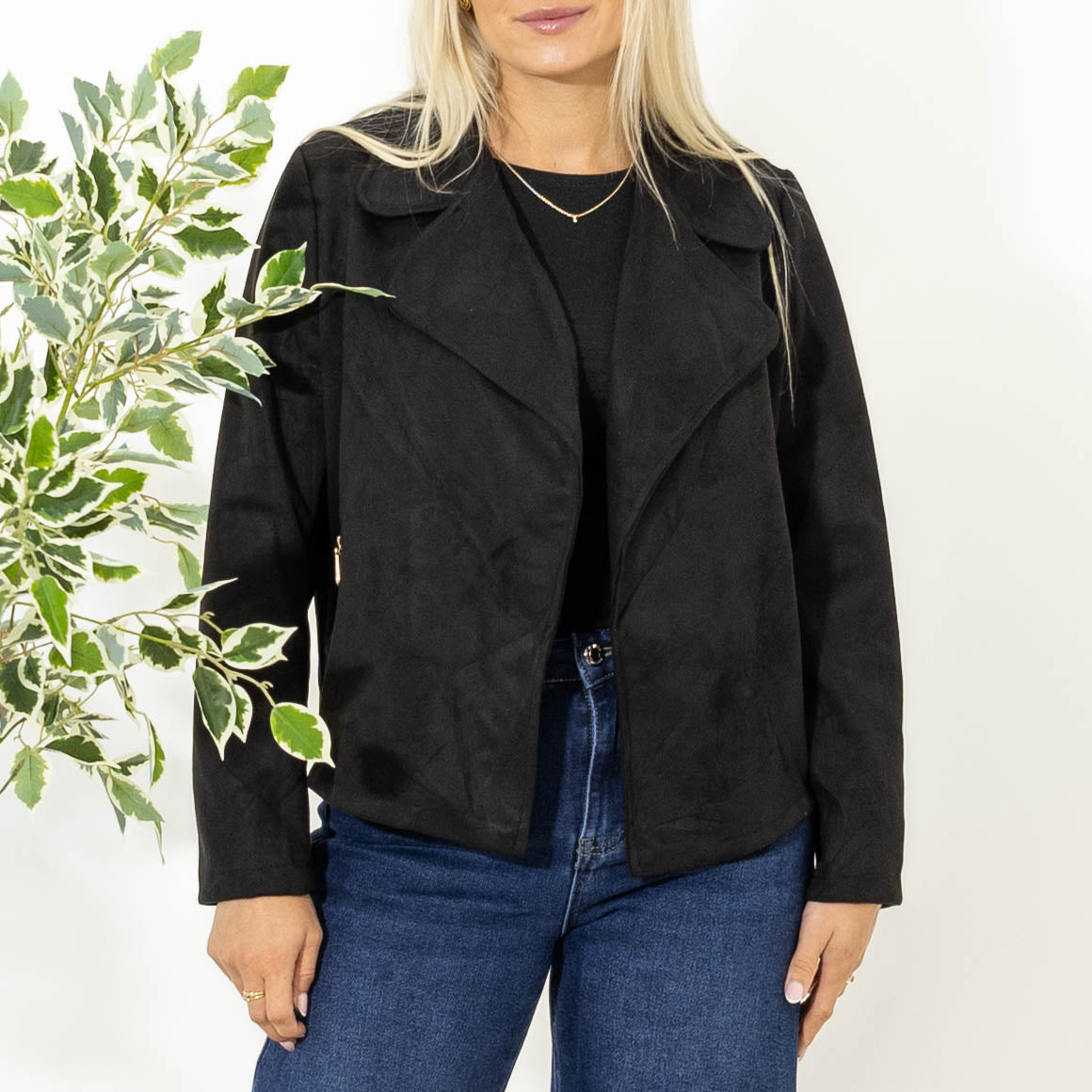 Morgan imiteret ruskinds bomber jakke, Sort