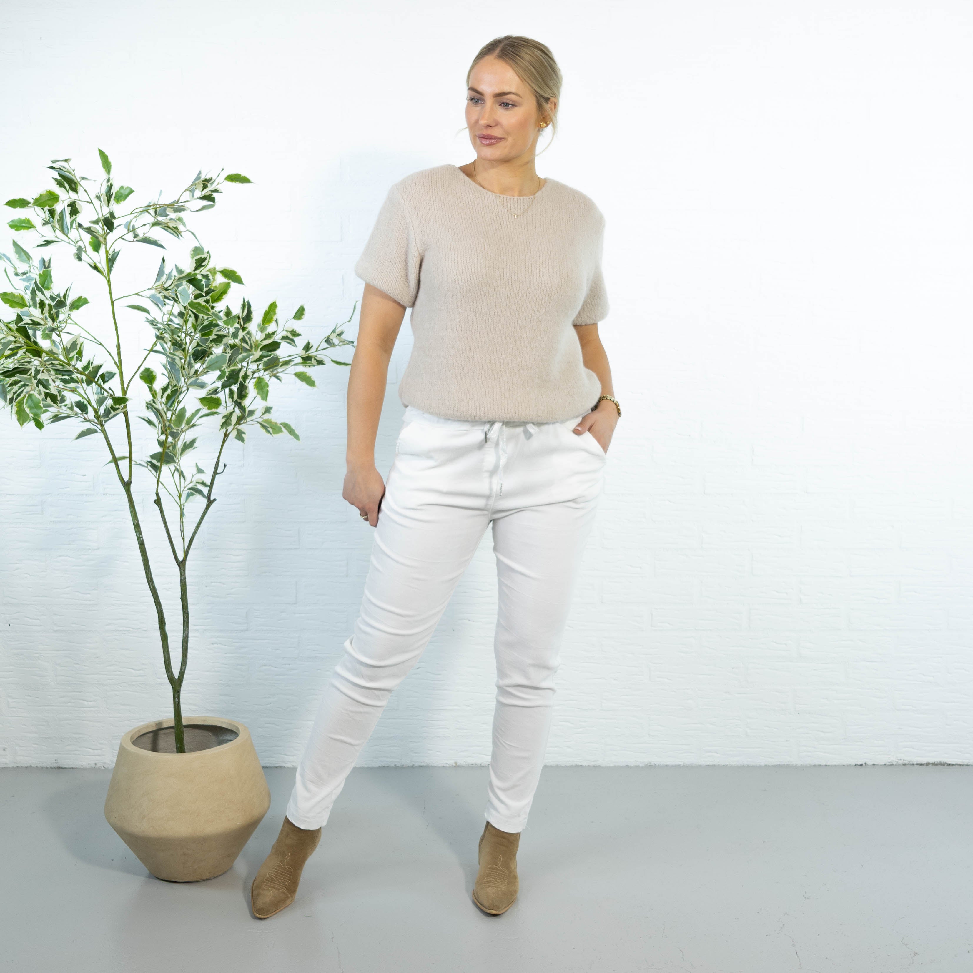 Noemi stonewashed bukser, Hvid