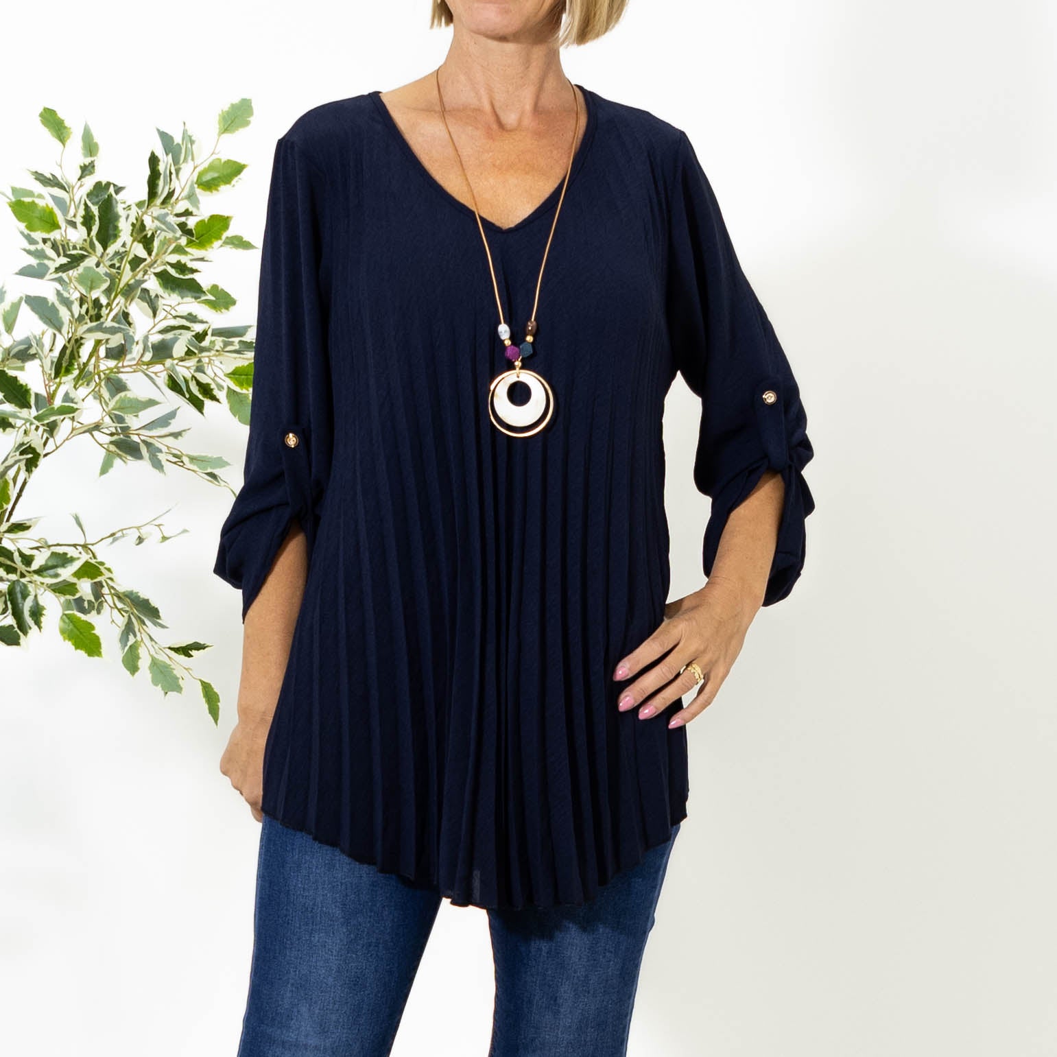 Judy plisse overdel m. kæde, Navy