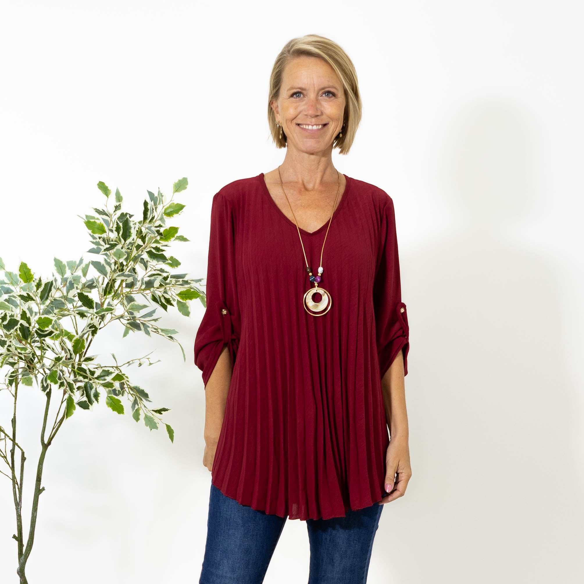 Judy plisse overdel m. kæde, Bordeaux