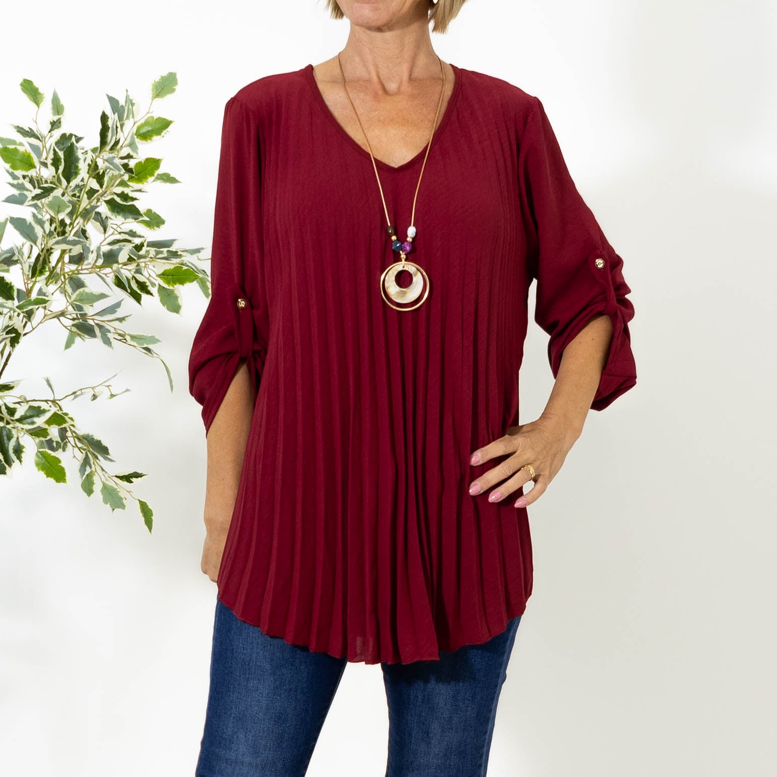 Judy plisse overdel m. kæde, Bordeaux