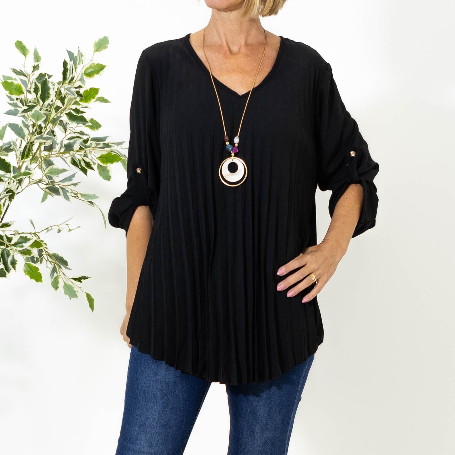 Judy plisse overdel m. kæde, Sort