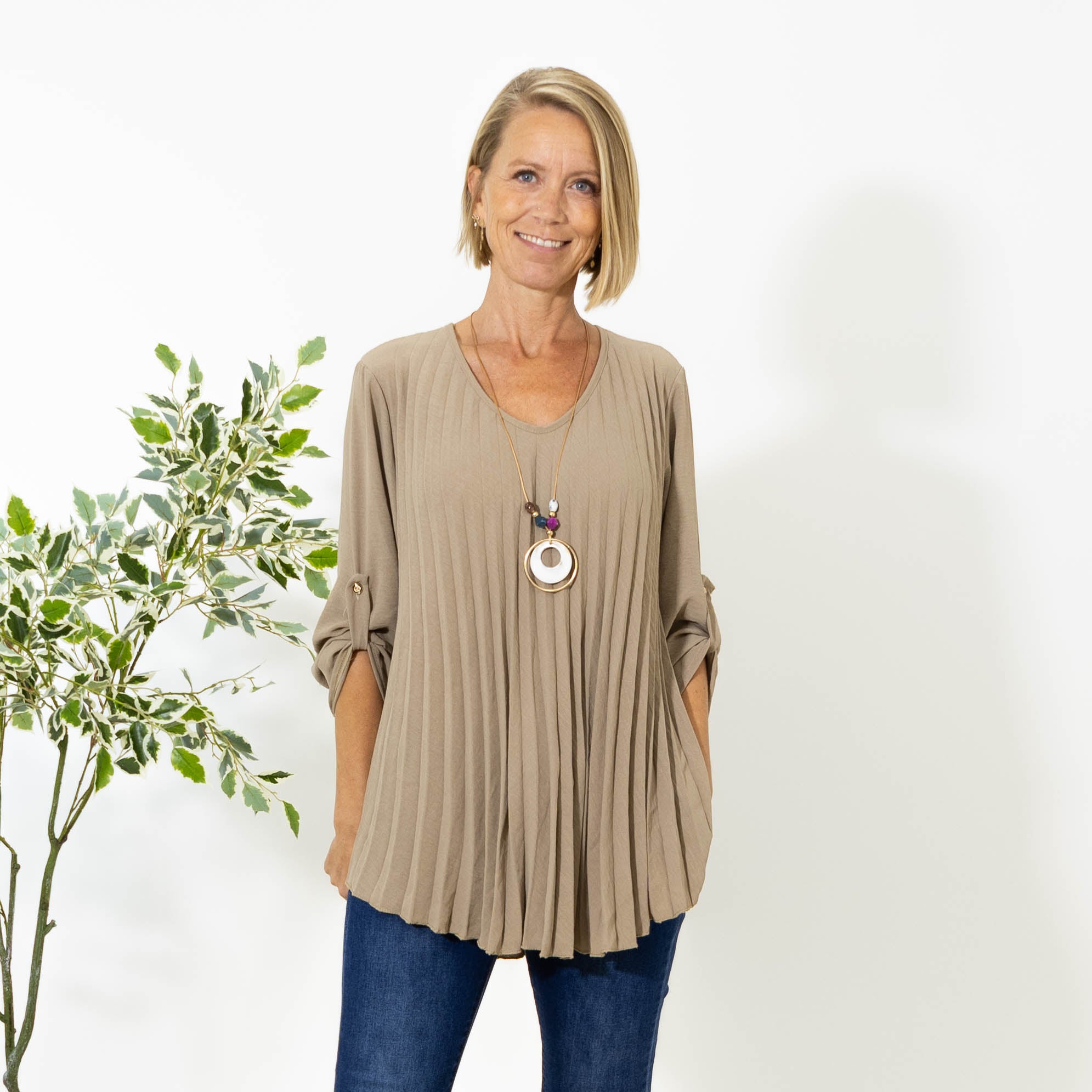 Judy plisse overdel m. kæde, Taupe