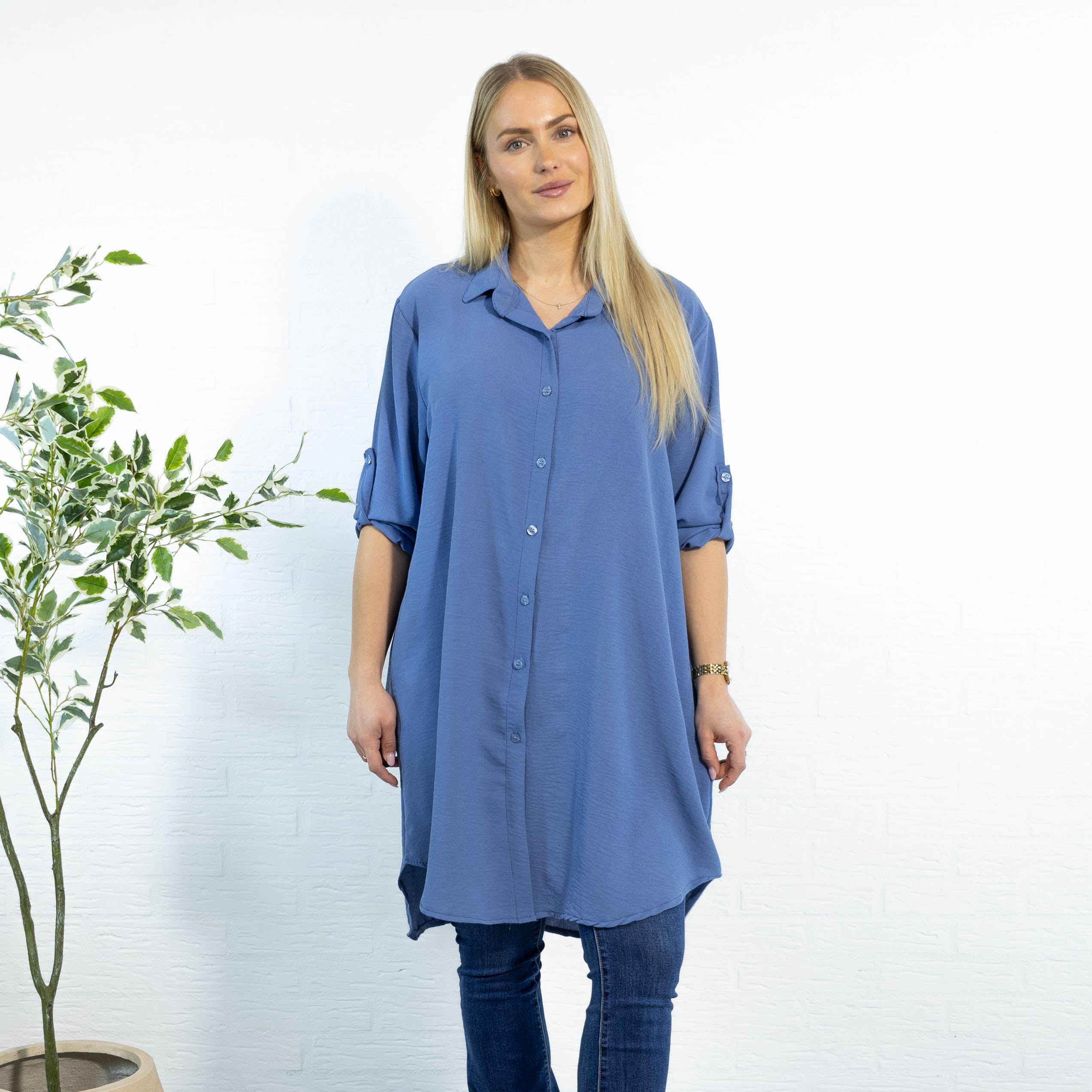 Betty bubblechiffon skjorte, Dueblå