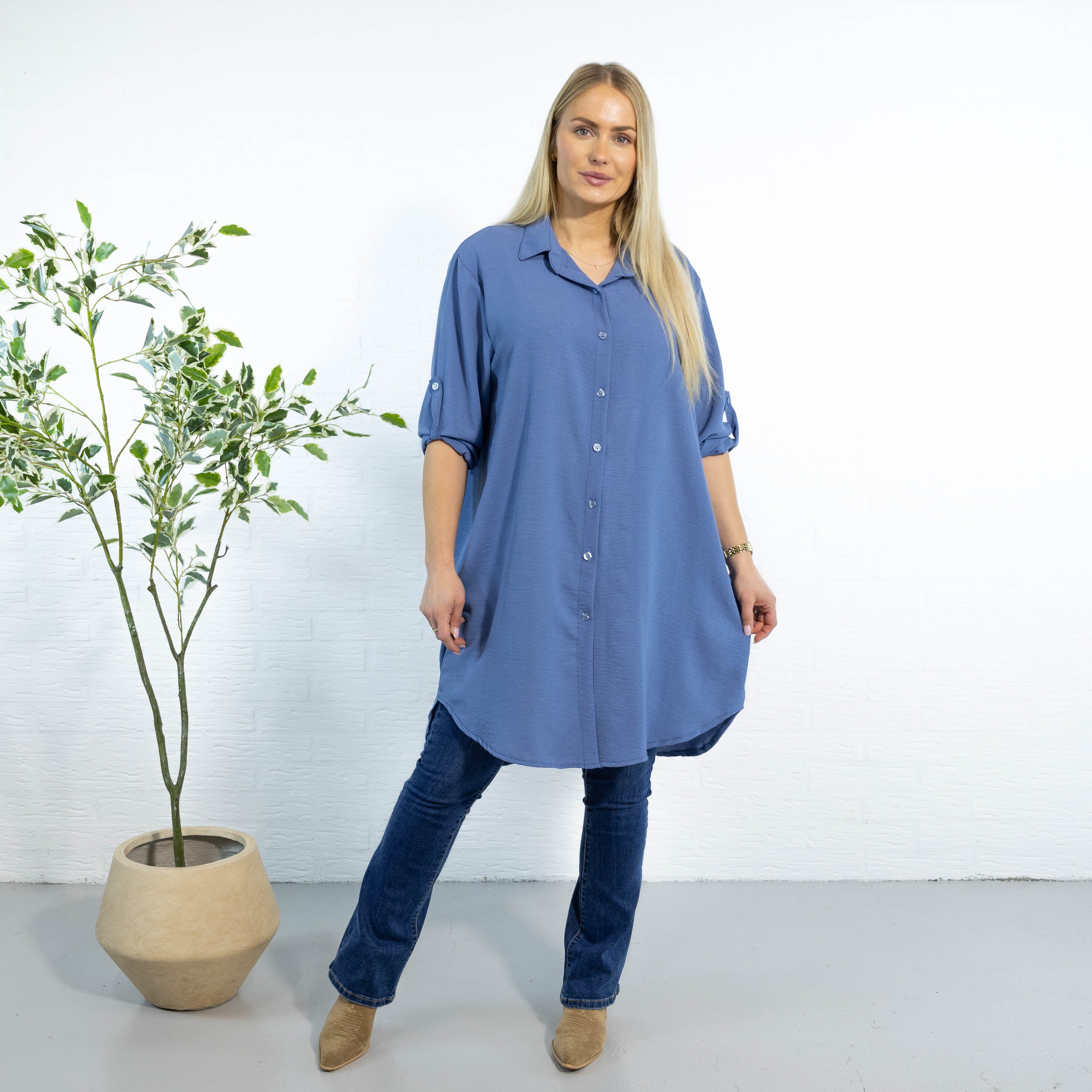 Betty bubblechiffon skjorte, Dueblå