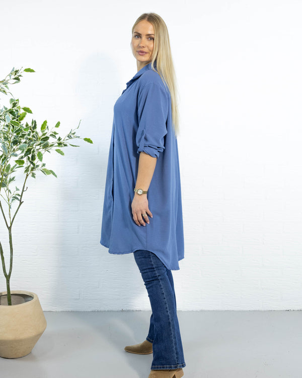 Betty bubblechiffon skjorte, Dueblå