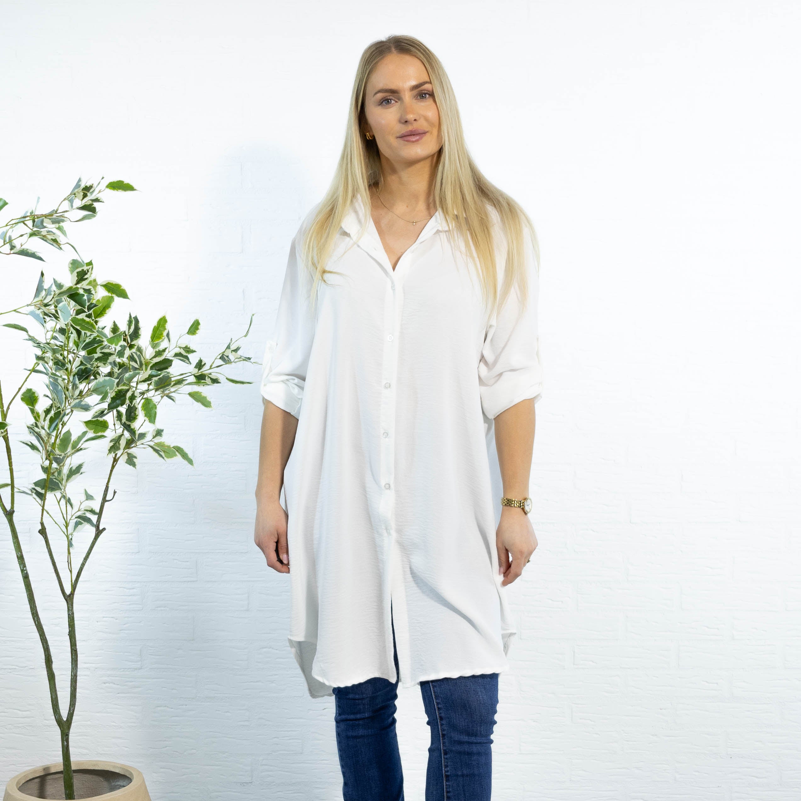 Betty bubblechiffon skjorte, Hvid