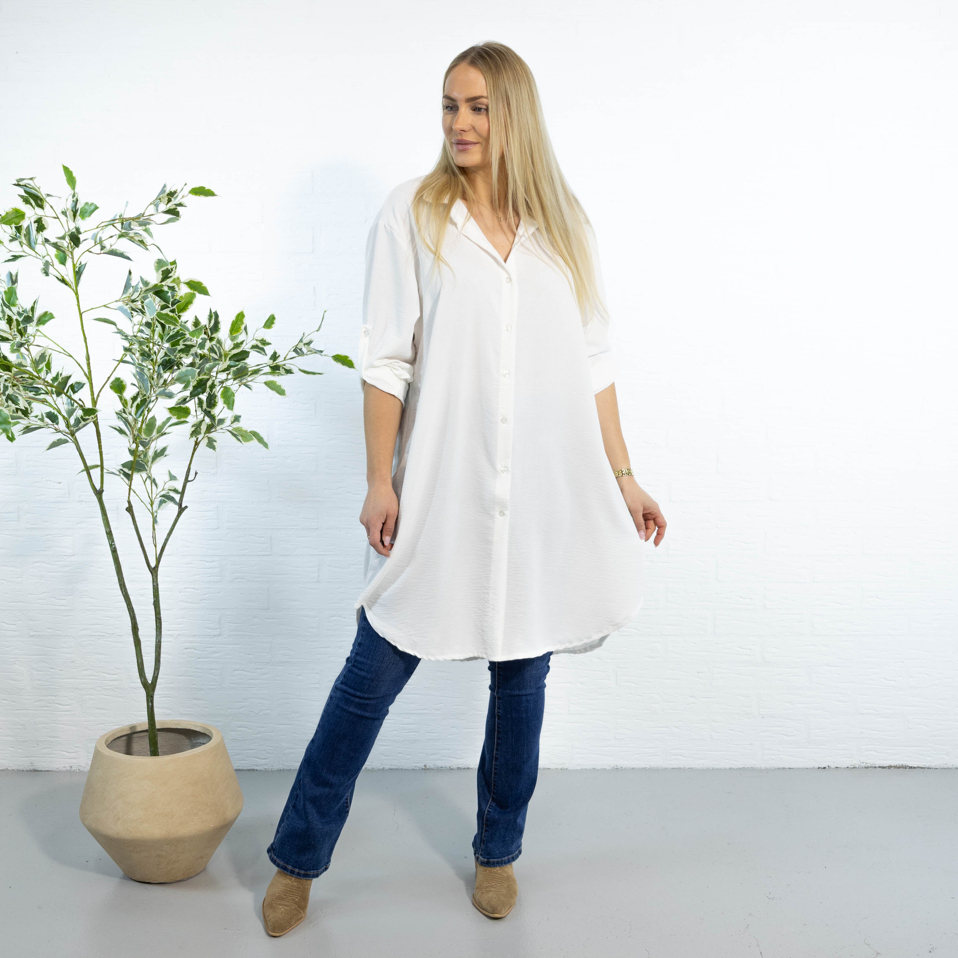 Betty bubblechiffon skjorte, Hvid