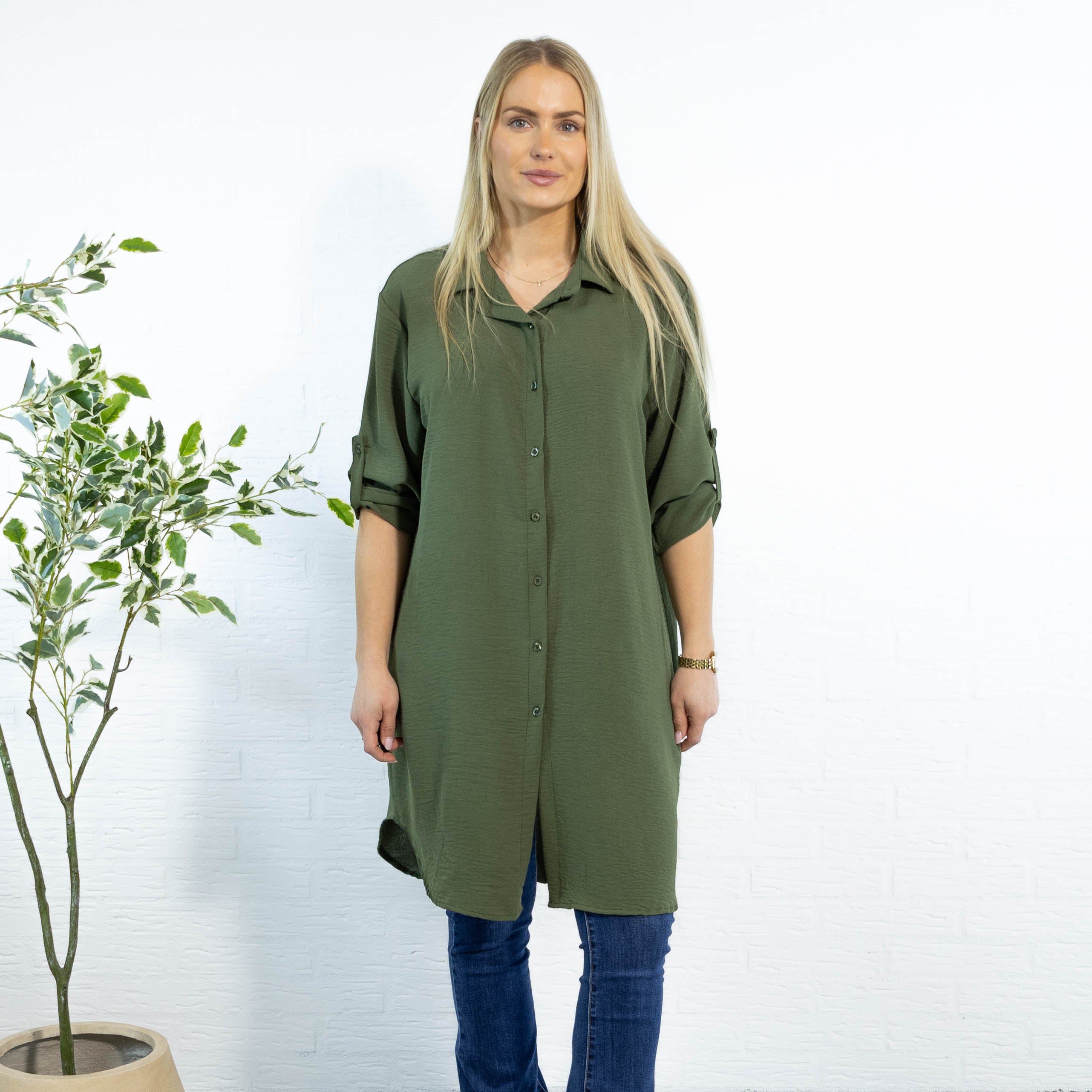 Betty bubblechiffon skjorte, Khaki