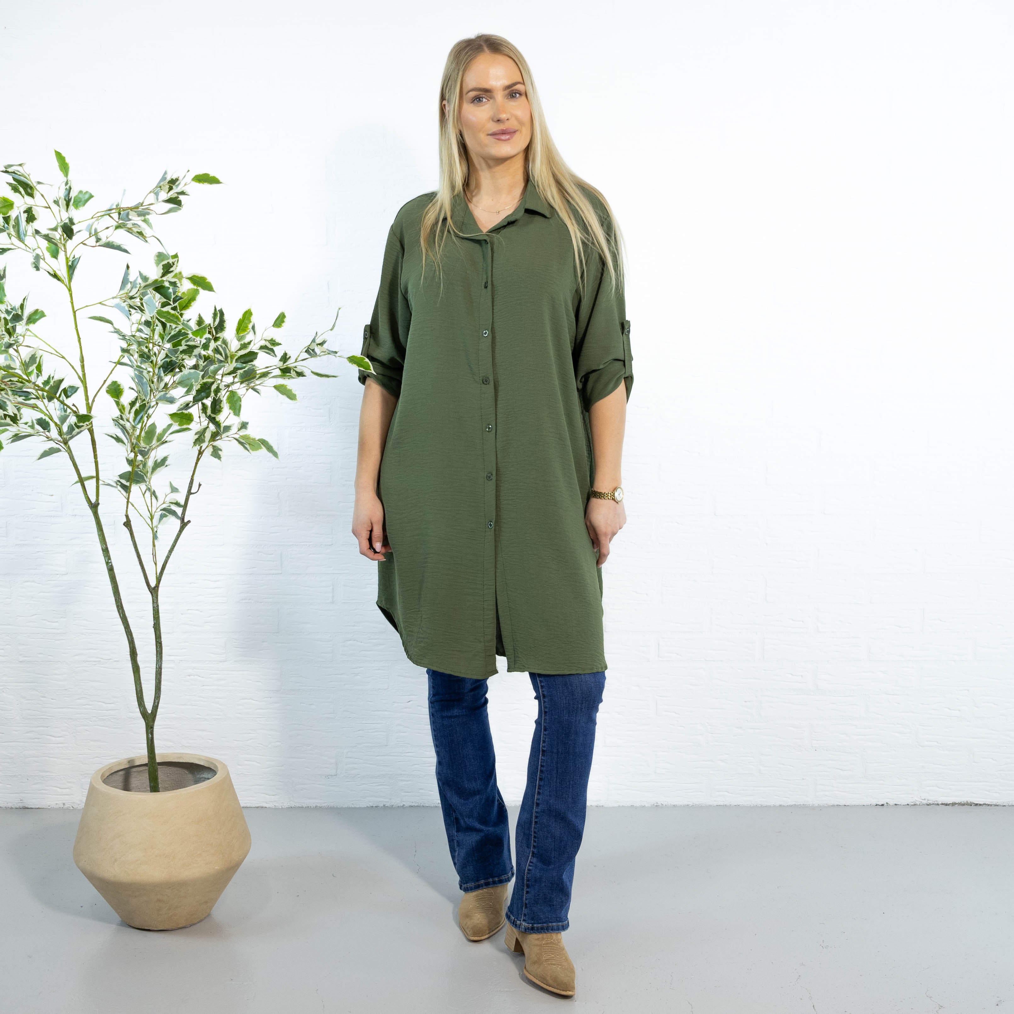 Betty bubblechiffon skjorte, Khaki